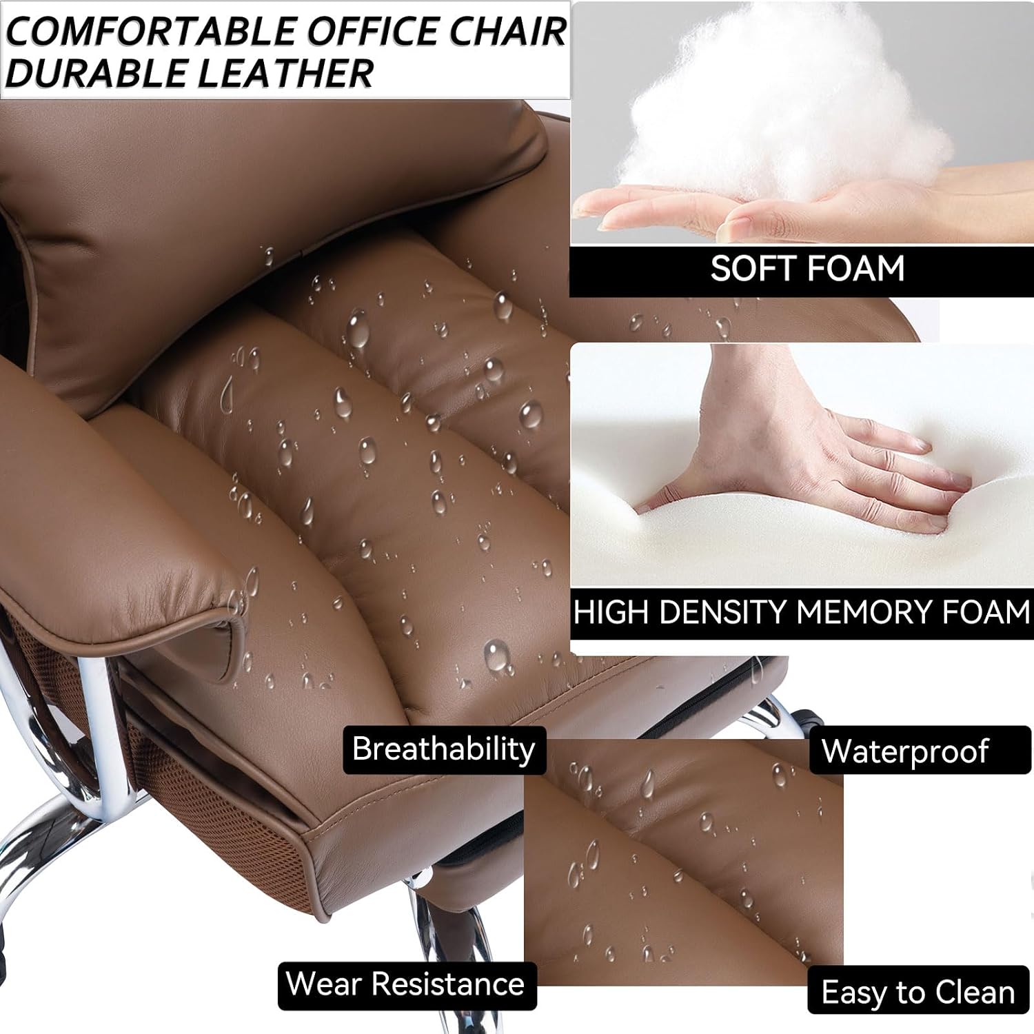 Efomao Executive Office Chair for Heavy People, High Back Chair with Foot Rest, Height Adjustable PU Leather Office Chair,Big and Tall Office Chair, Matte Brown Office Chair