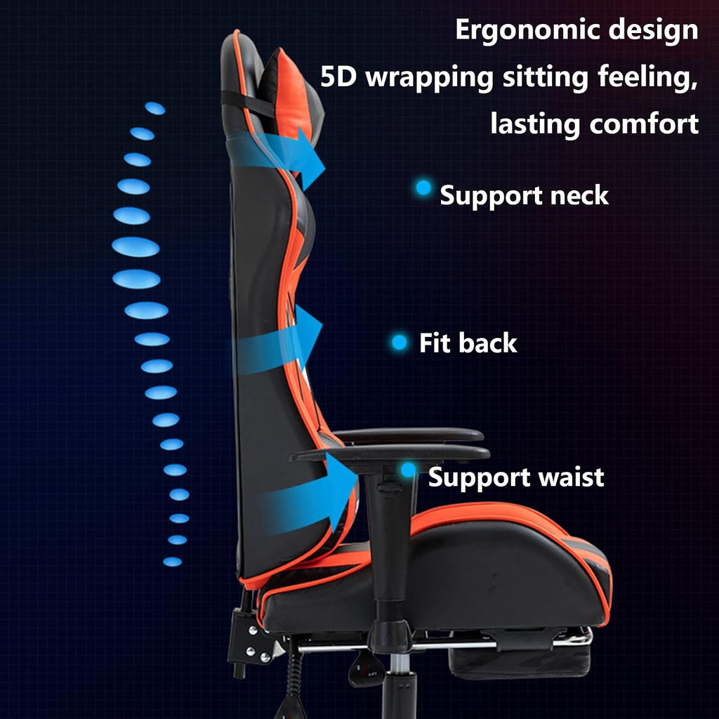 Computer Gaming Chair with Footrest and Lumbar Support Ergonomic High Back Video Game Chairs with Swivel Seat and Headrest Height Adjustable Racing Style Office Computer Game Chair, Blackwhite