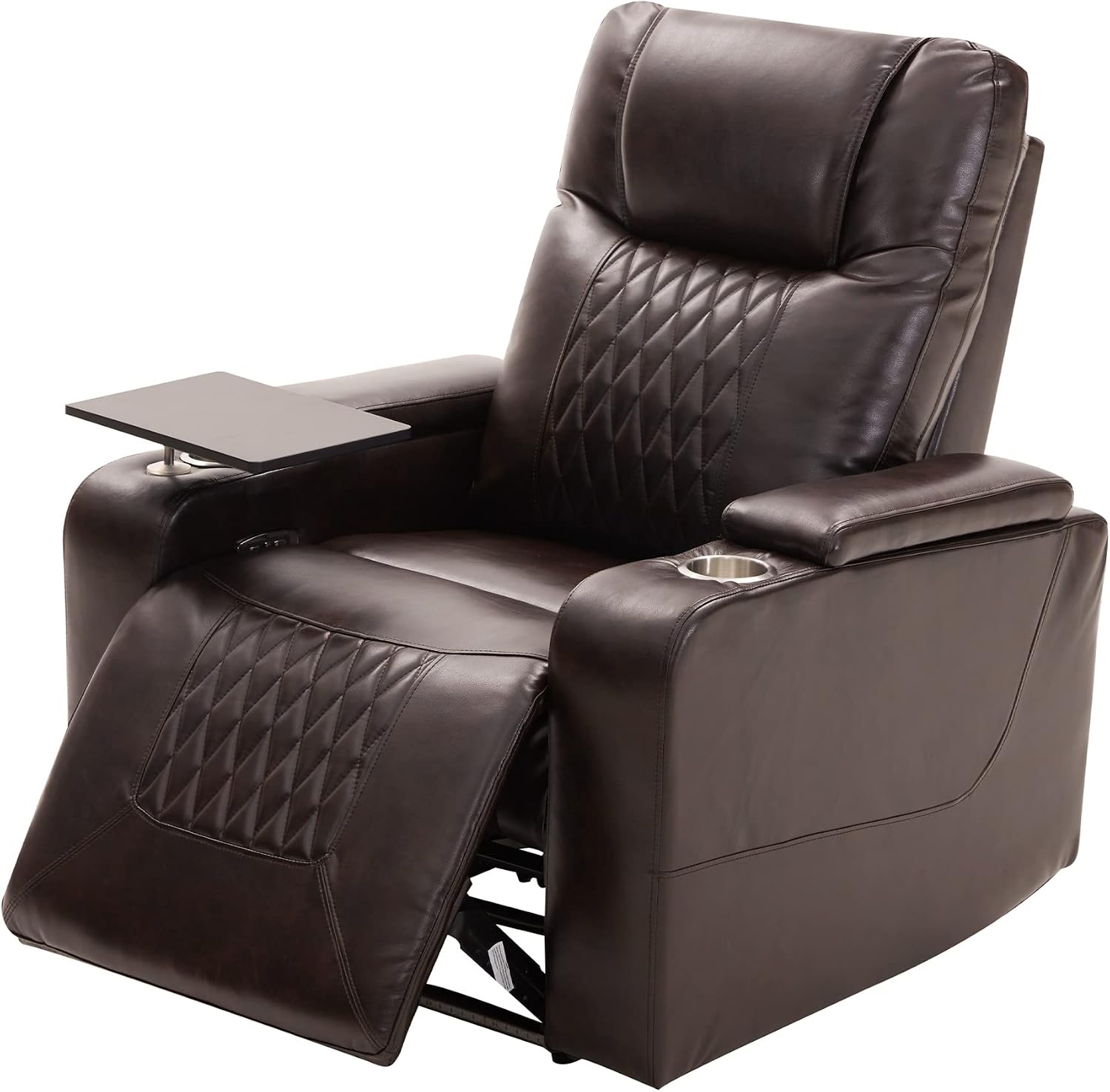 Merax Electric Recliner Chair with USB Charge Port, 360 Swivel Tray Table, Hand in-Arm Storage, and Cup Holders, Ambient Lighting - Ambient Lighting Gaming Recliner Chair Home Theater Seating (Brown)
