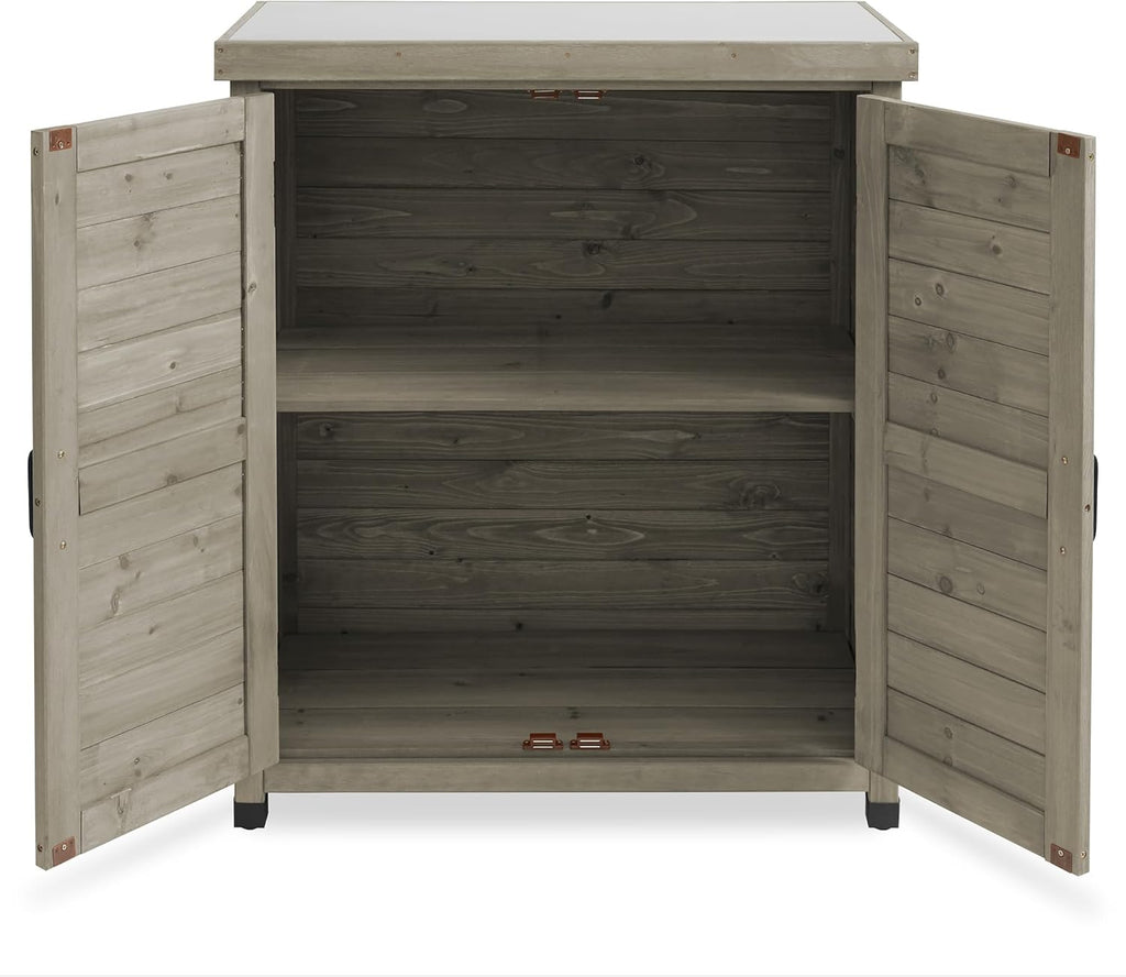 Casafield Outdoor Garden Potting Bench with Metal Tabletop and Storage Cabinet - Wooden Outdoor Garden Patio Workstation Table, Gray