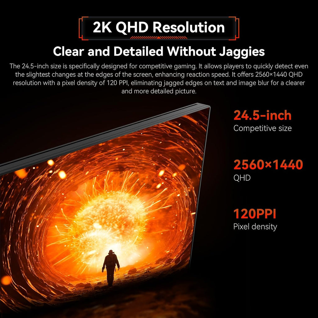 TITAN ARMY 24.5 Inch QHD 2560 x 1440p 240Hz Fast IPS Gaming Monitor,Adaptive-Sync 1ms 126% sRGB P2510S, Black