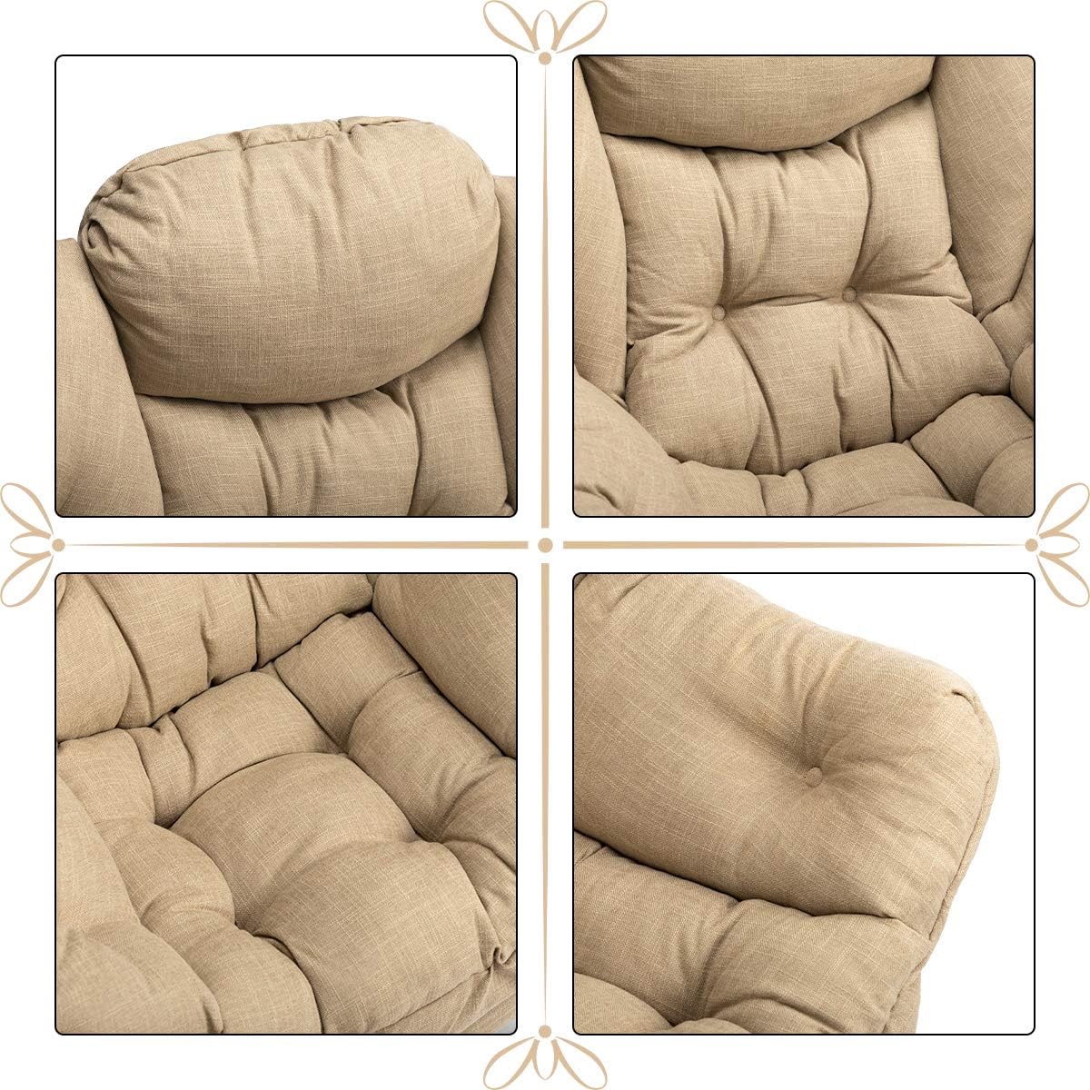 HollyHOME Lazy Chair with Foldable Ottoman, Accent Comfy Lounge Armchair and Folding Footrest Stool, Leisure Sofa Reading Chair and Footstool for Living Room, Bedroom, Dorm,Cotton-Linen Tan
