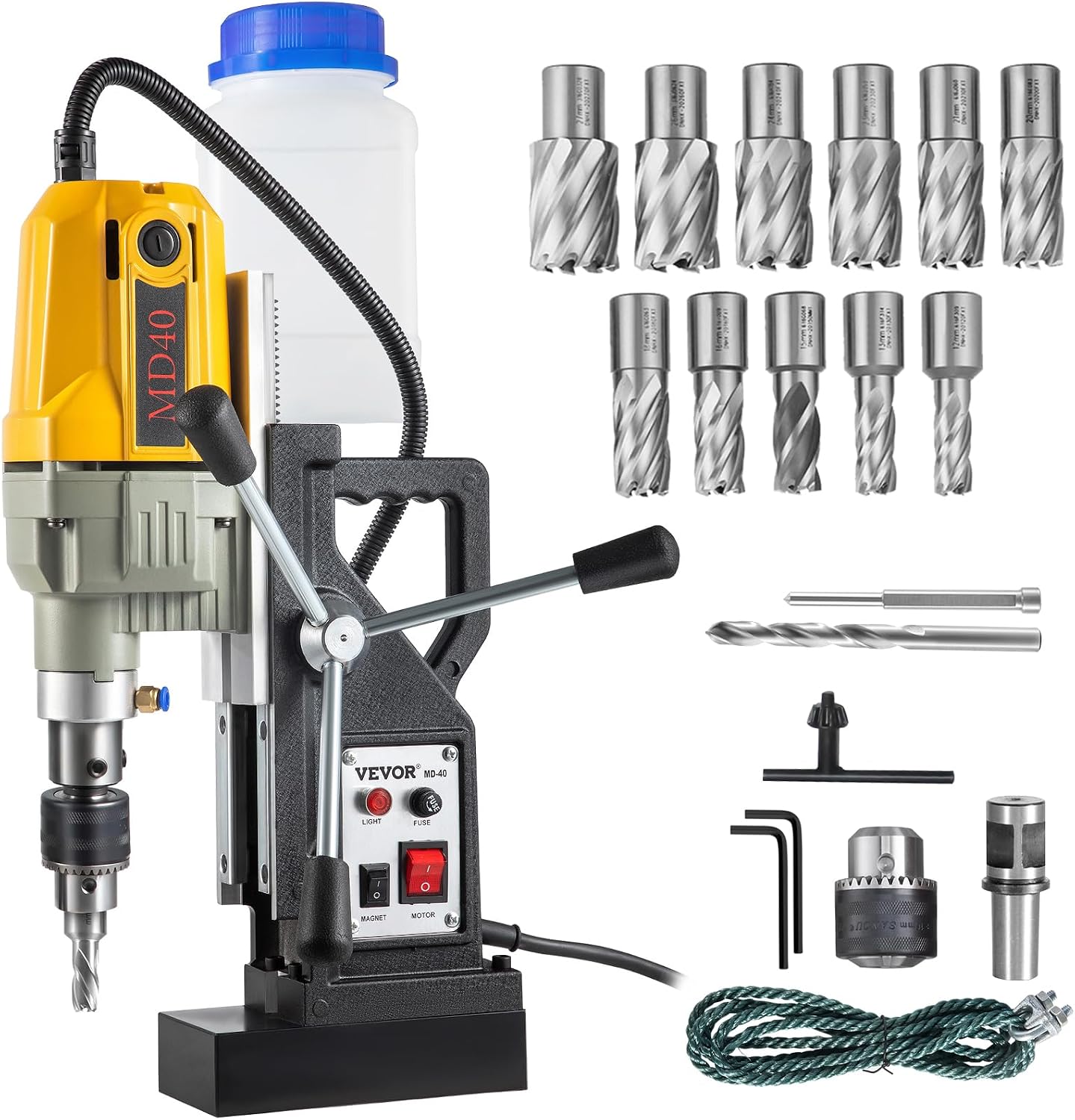 VEVOR Magnetic Drill, 1100W 1.57' Boring Diameter, 2697lbf/12000N Portable Electric Mag Drill Press with 12 Drilling Bits, 580 RPM Max Speed Drilling Machine for any Surface and Home Improvement