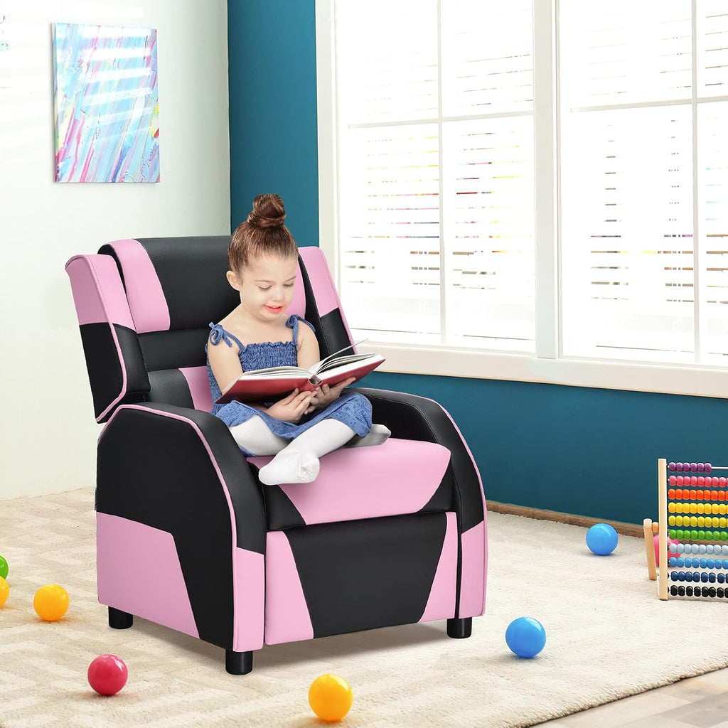 ARLIME Kids Recliner, PU Leather Kid Lounge Chair w/Footrest, Armrest, Headrest & Lumbar Support, Adjustable Gaming Toddler Sofa Armchair for Boys Girls (Pink)