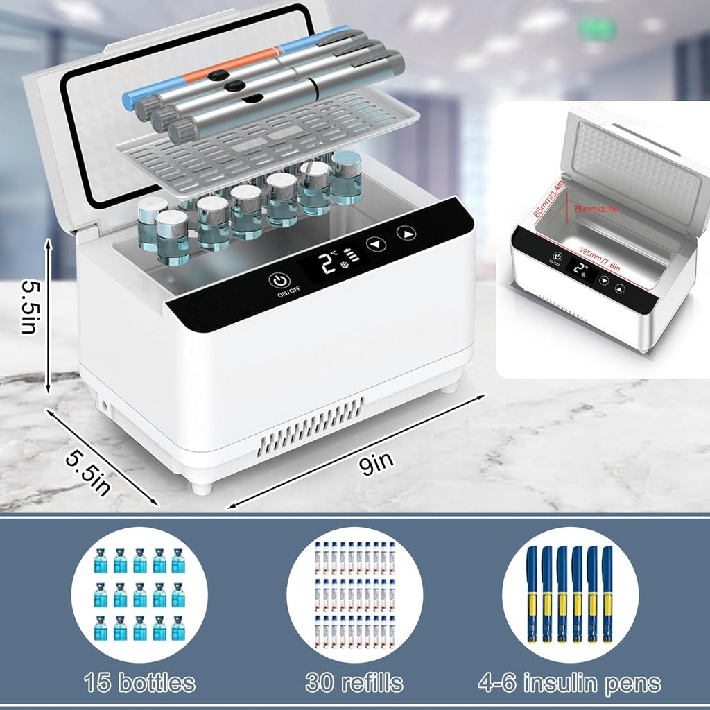 Electric Insulin Cooler Travel Case Box, Insulin Fridge for Travel TSA Approved, Portable Insulin Refrigerator, Diabetic Travel Case With LCD Display, 2-18℃ Temperature Control, 3–5 Insulin Pens