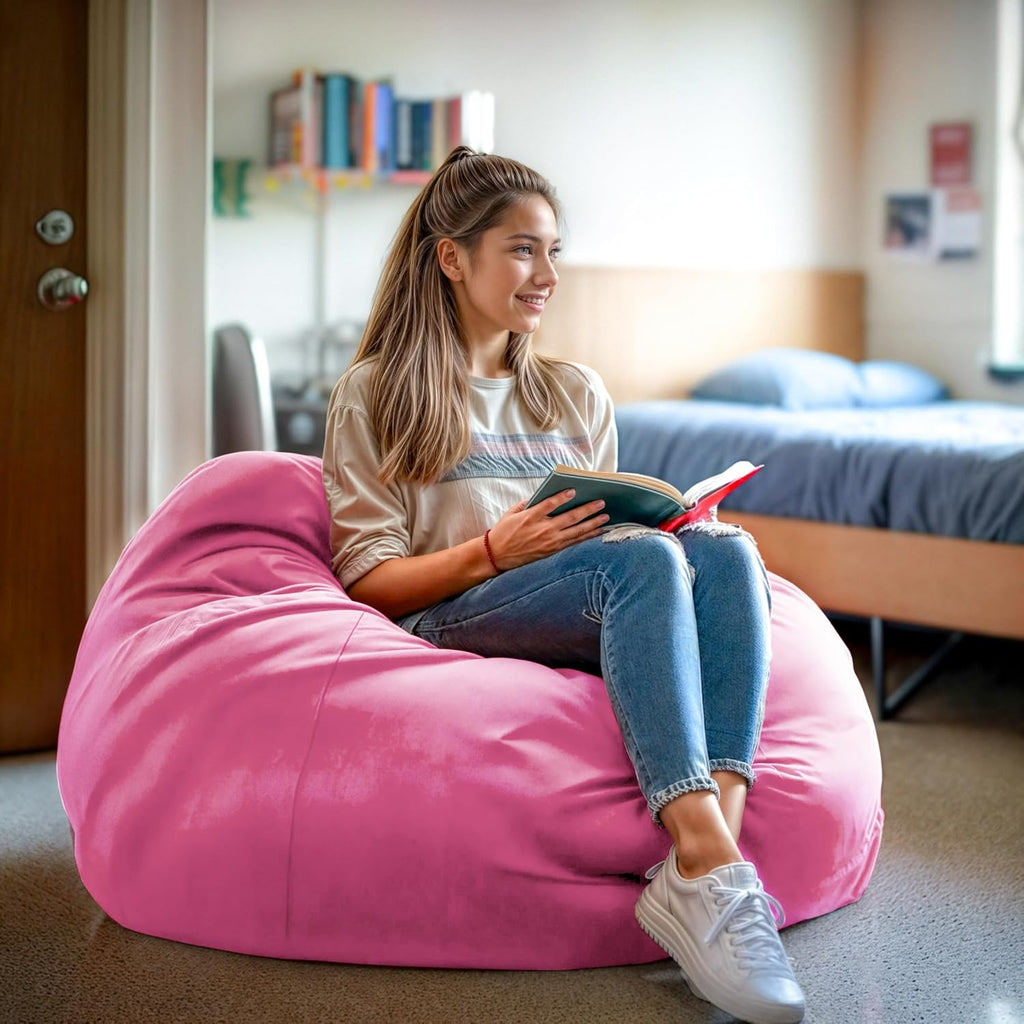 Flash Furniture Duncan Oversized Bean Bag Chair for Kids and Adults, Foam-Filled Beanbag Chair with Machine Washable Cover, Light Pink
