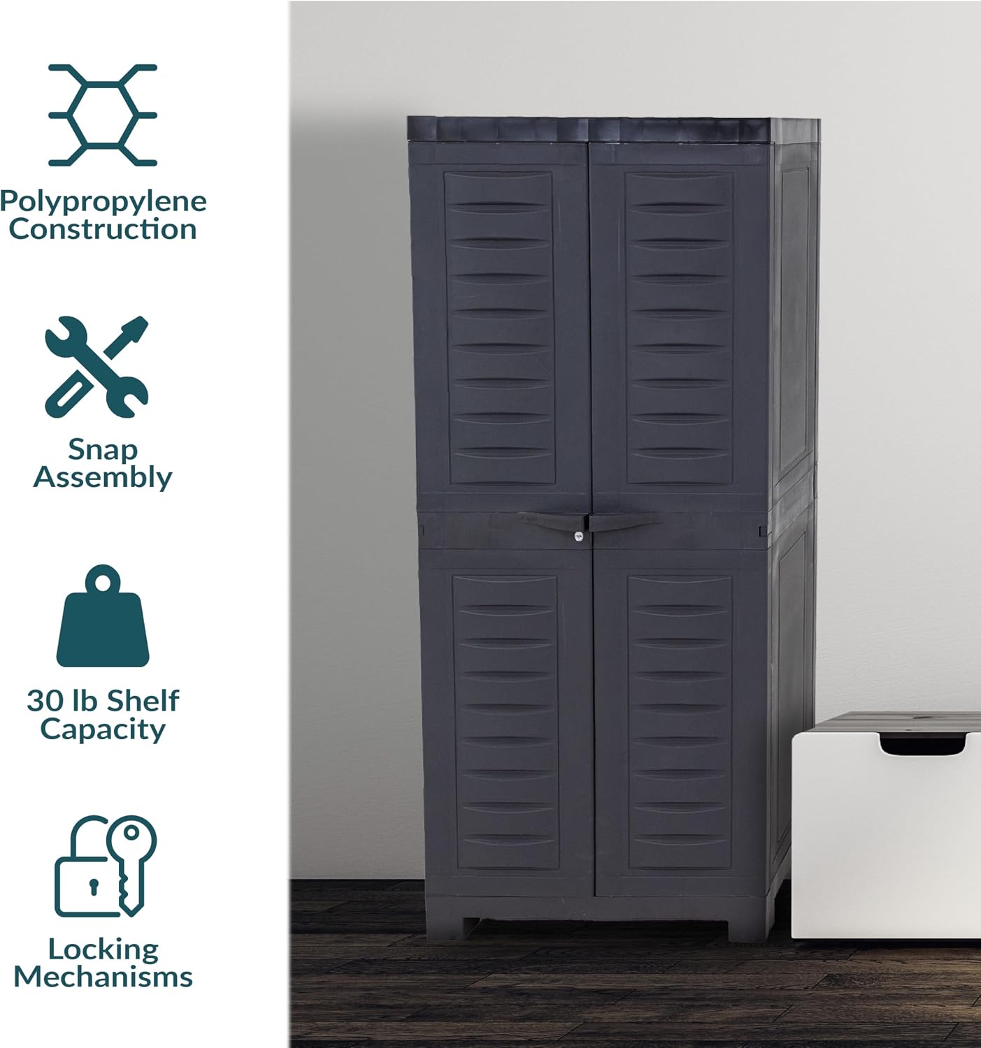 Sunnydaze 48' H Resin Garage Storage Cabinet - Garage Cabinet - Freestanding Utility Storage for Laundry Room, Office, Basement - Charcoal