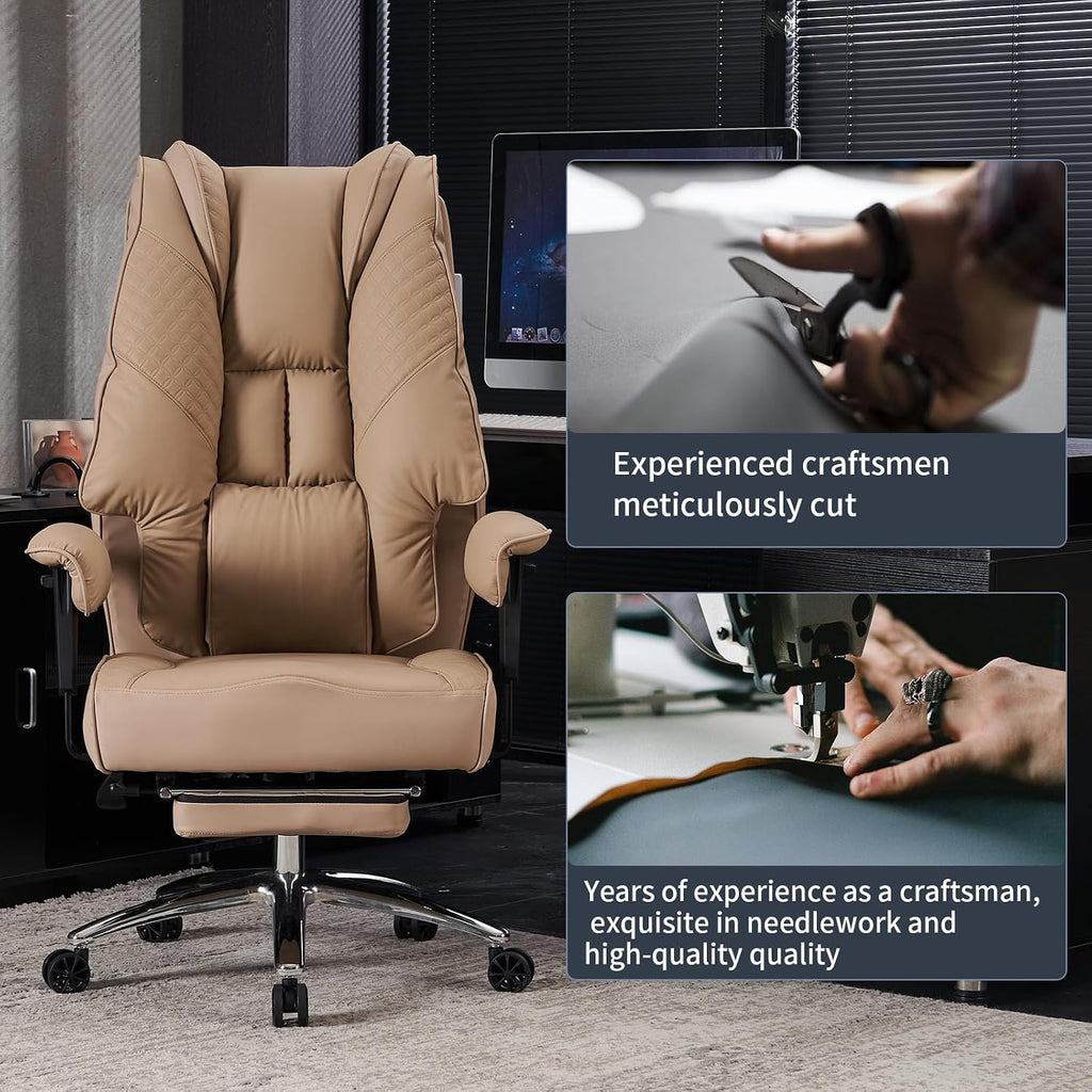 EXCEBET Big and Tall Office Chair 400lbs Wide Seat, Leather High Back Executive Office Chair with Foot Rest, Ergonomic Chairs Lumbar Support for Lower Back Pain Relief (Brown)