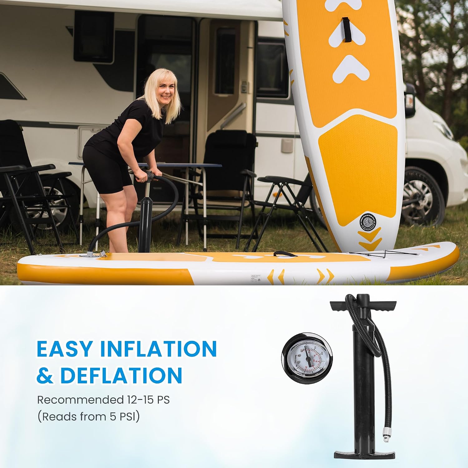 Paddle Board Inflatable120''x30'' Stand Up Paddle Board with SUP Board Accessories, Non-Slip Deck, Adjustable Paddle, Pump, Backpack & Leash for All Skill Level,Orange