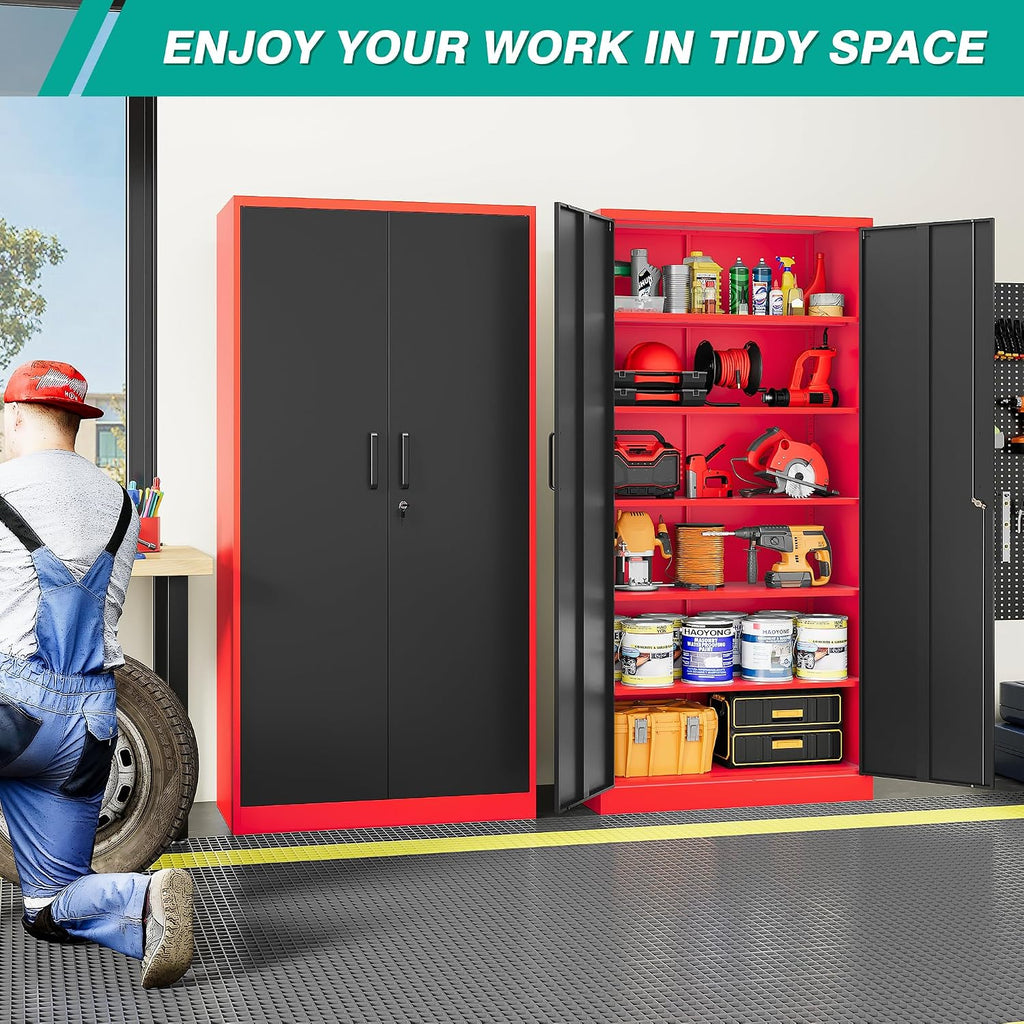 SISESOL Wide & Deep Metal Storage Cabinet with 6 Shelves,72' Tall Red Garage Storage Cabinet with Lock,Metal Cabinets with Locking Doors,Lockable Steel Cabinets for Home,Office,Shop,Garage,72x36x18