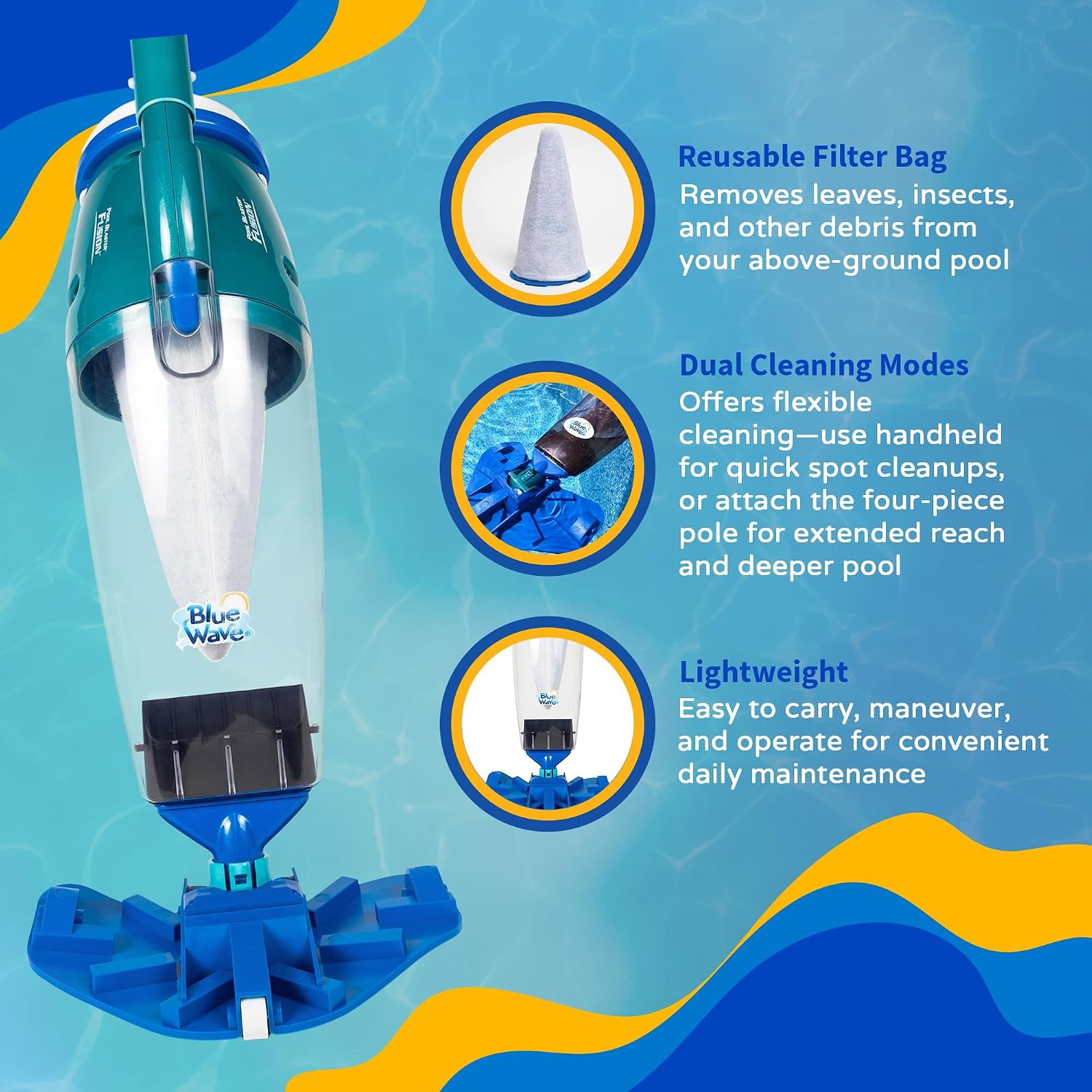 Pool Blaster Fusion PV-10 Hand-Held Lithium Cleaner, Blue