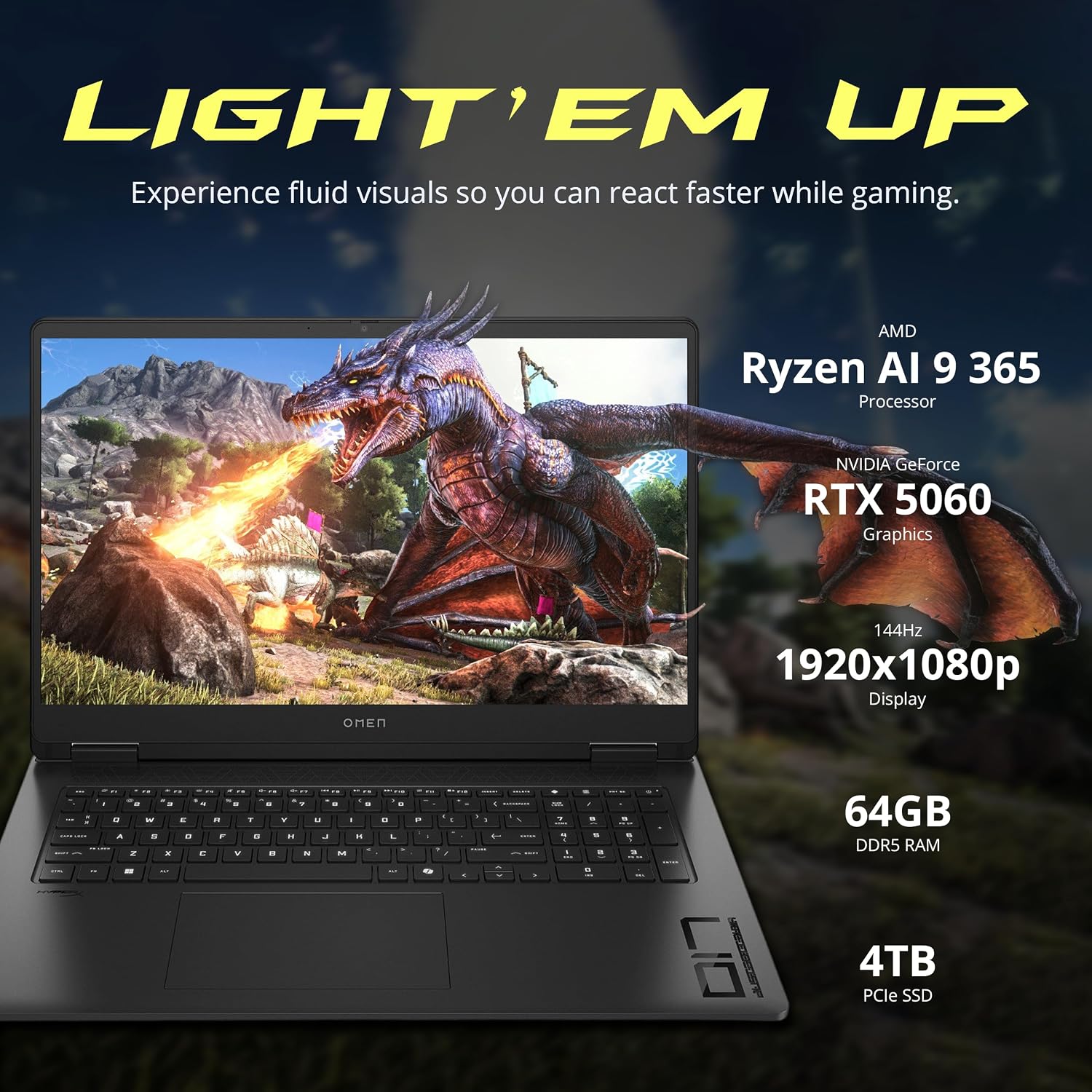 HP Omen 17 Gaming Laptop, NVIDIA GeForce RTX 5060, AMD Ryzen AI 9 365, 64GB RAM, 5TB Storage(4TB SSD+1TB Docking Station), Backlit Keyboard, 17.3' FHD 144Hz Display, Win 11 Pro, Black