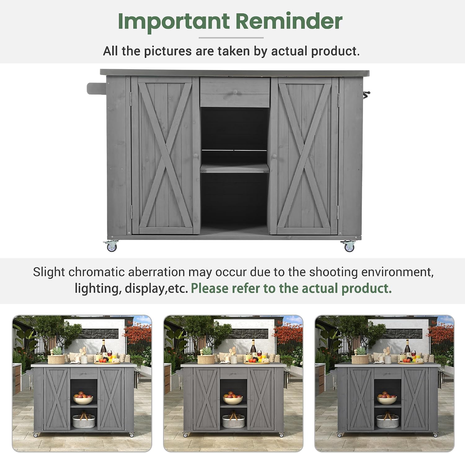 Merax XL Outdoor Table with Stainless Steel Top for Kitchen Prep and Storage Cabinet for Grilling Accessories, Outdoor Kitchen Island Grill Cart with Towel and Spice Racks & a Bottle Opener, Grey