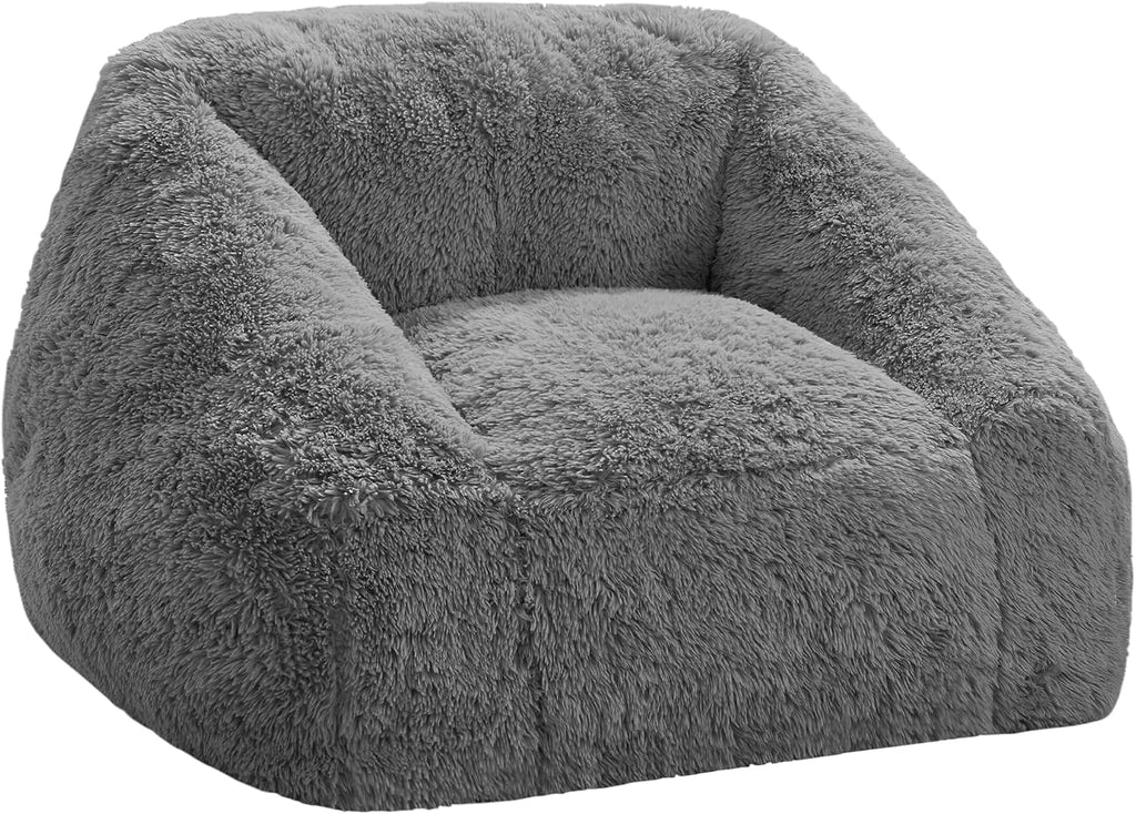 Hobestluk Giant Bean Bag Chair Memory Foam Filled Sofa Chair Bean Bag for Adults/Teens/Kids, Plush Fur Oversized Lazy Sofa for Living Room Bedroom Dorm(Light Grey)