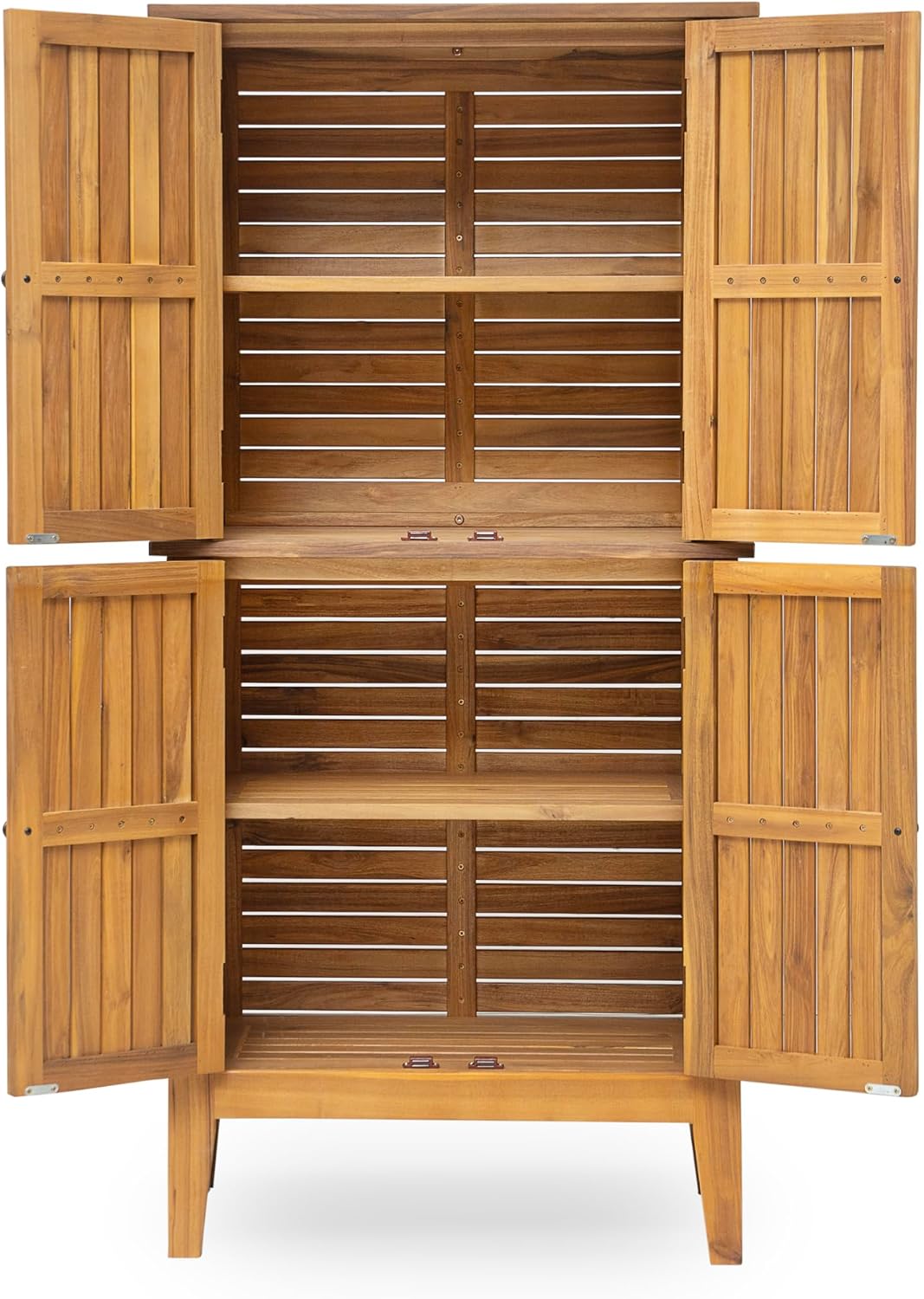 Christopher Knight Home Dessa Outdoor Cabinet, Acacia Wood Storage Cabinet, Garden Stool Shed with 4 Shelves, Tools Organizer with 2 Doors for Backyard Garden Balcony, 61.80' Tall Storage Shed, Teak