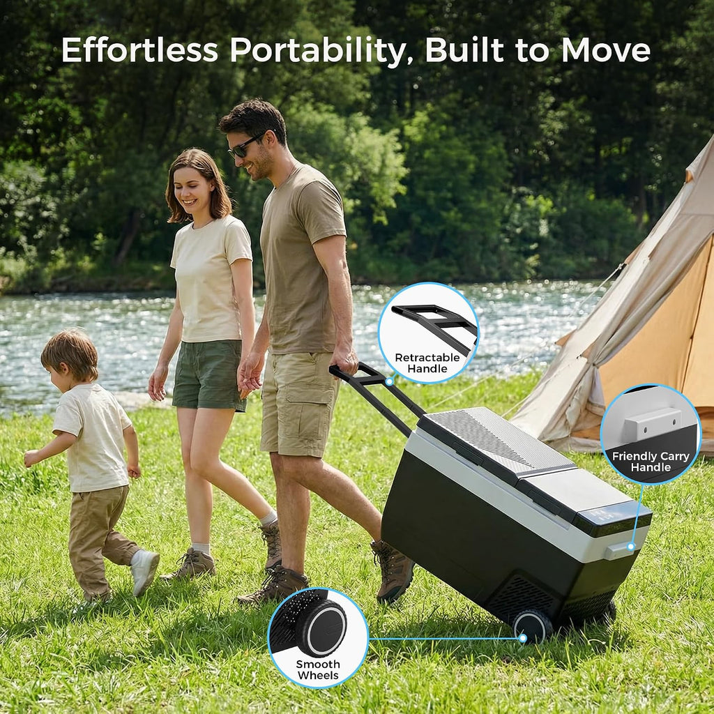 Feelfunn 12 Volt Refrigerator 45QT(42L), Dual-Zone Car Fridge Freezer with Wheels, -4°F to 68°F Electric Cooler with Fast Cooling & APP Control, 12/24V DC 100-240V AC for Camping RV Truck SUV, Black