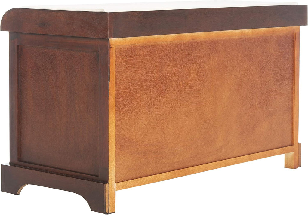 SAFAVIEH Home Collection – Freddy Cherry Storage Bench with Wicker Baskets & Cushion, Entryway Seating Bench, Fully Assembled (AMH5736E)