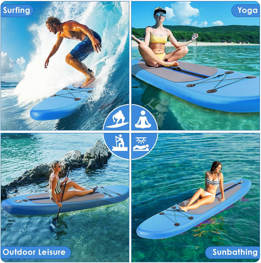 Clevich 12FT Stand Up Paddle Board, Inflatable Paddleboard with SUP Accessories & Carry Bag, Paddle, Hand Pump, Non-Slip Deck, Repair Kit,Leash, 400LBS