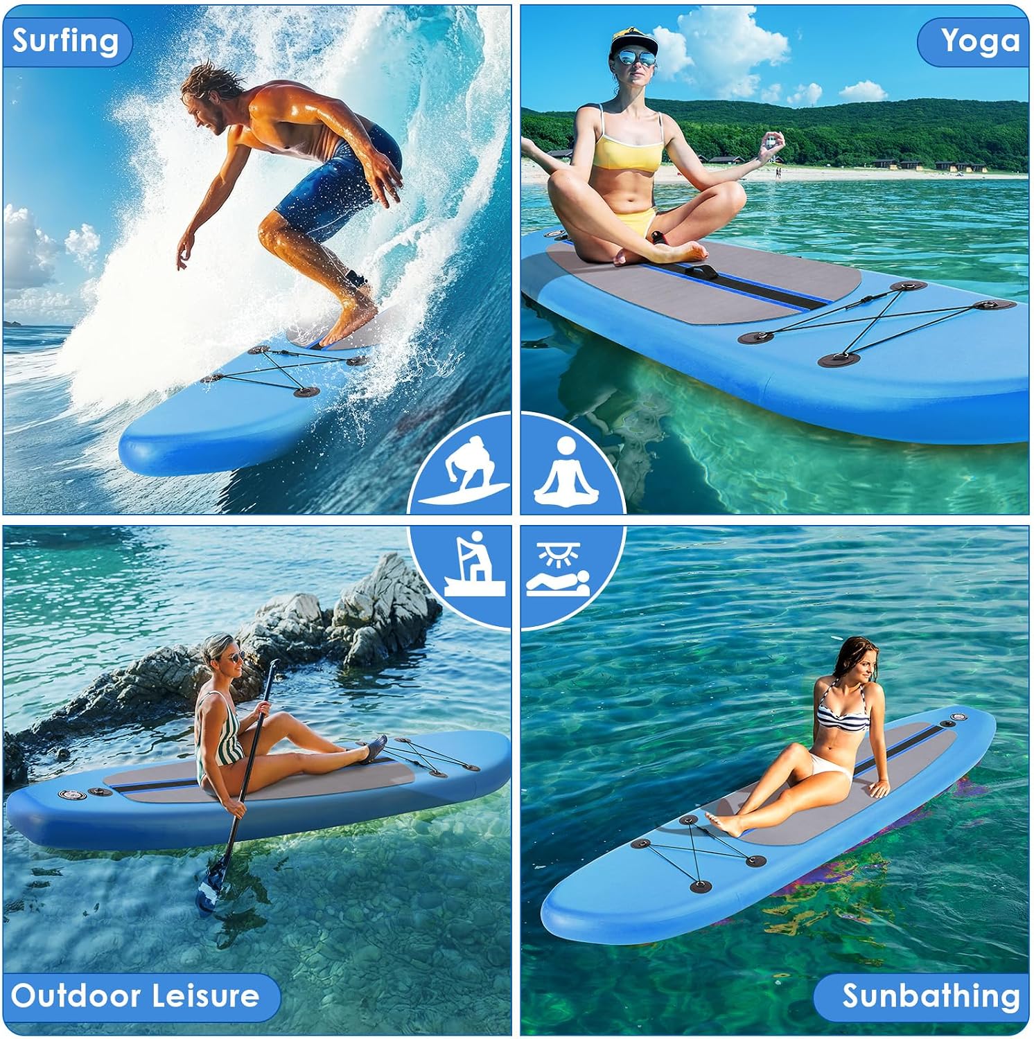 Clevich 12FT Stand Up Paddle Board, Inflatable Paddleboard with SUP Accessories & Carry Bag, Paddle, Hand Pump, Non-Slip Deck, Repair Kit,Leash, 400LBS