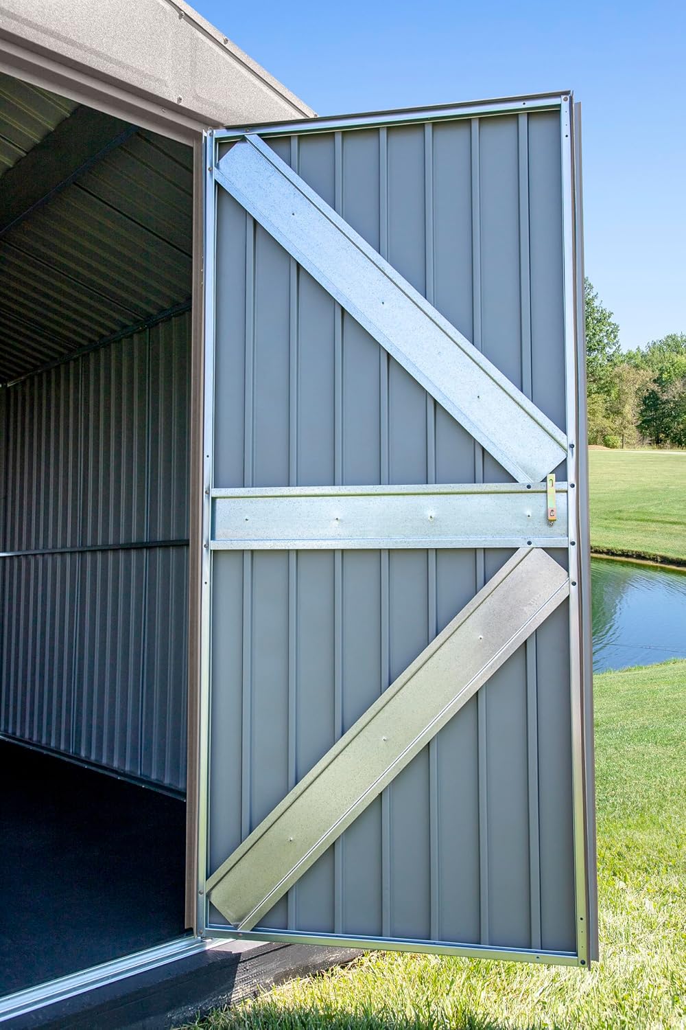 Arrow Shed Elite 10' x 14' Tall Outdoor Steel Storage Shed with High Gable and Lockable Doors Storage Building, Cool Grey