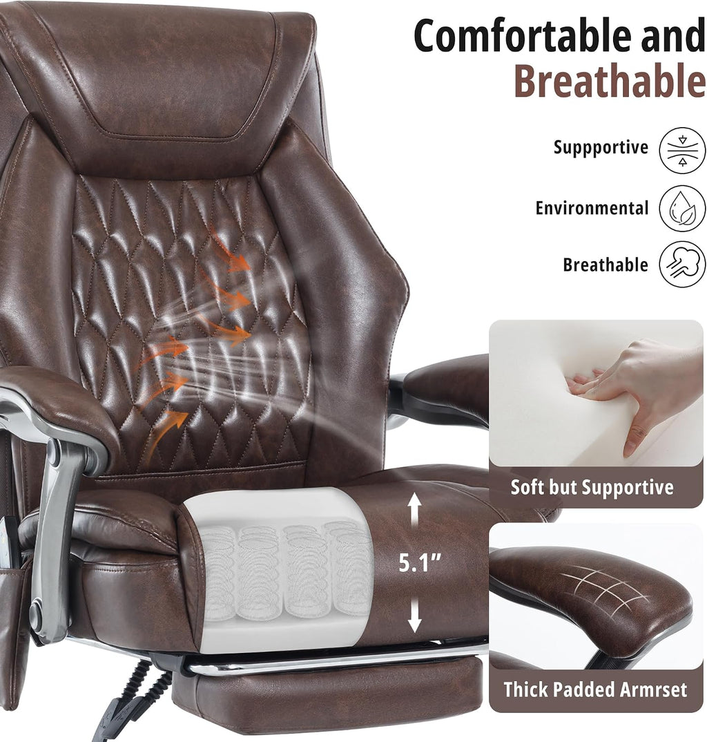 Massage Office Chair with Heat & Footrest, Ergonomic Reclining Executive Desk Chairs with 6-Point Vibration, PU Leather Computer Chair for Home Office or Gaming