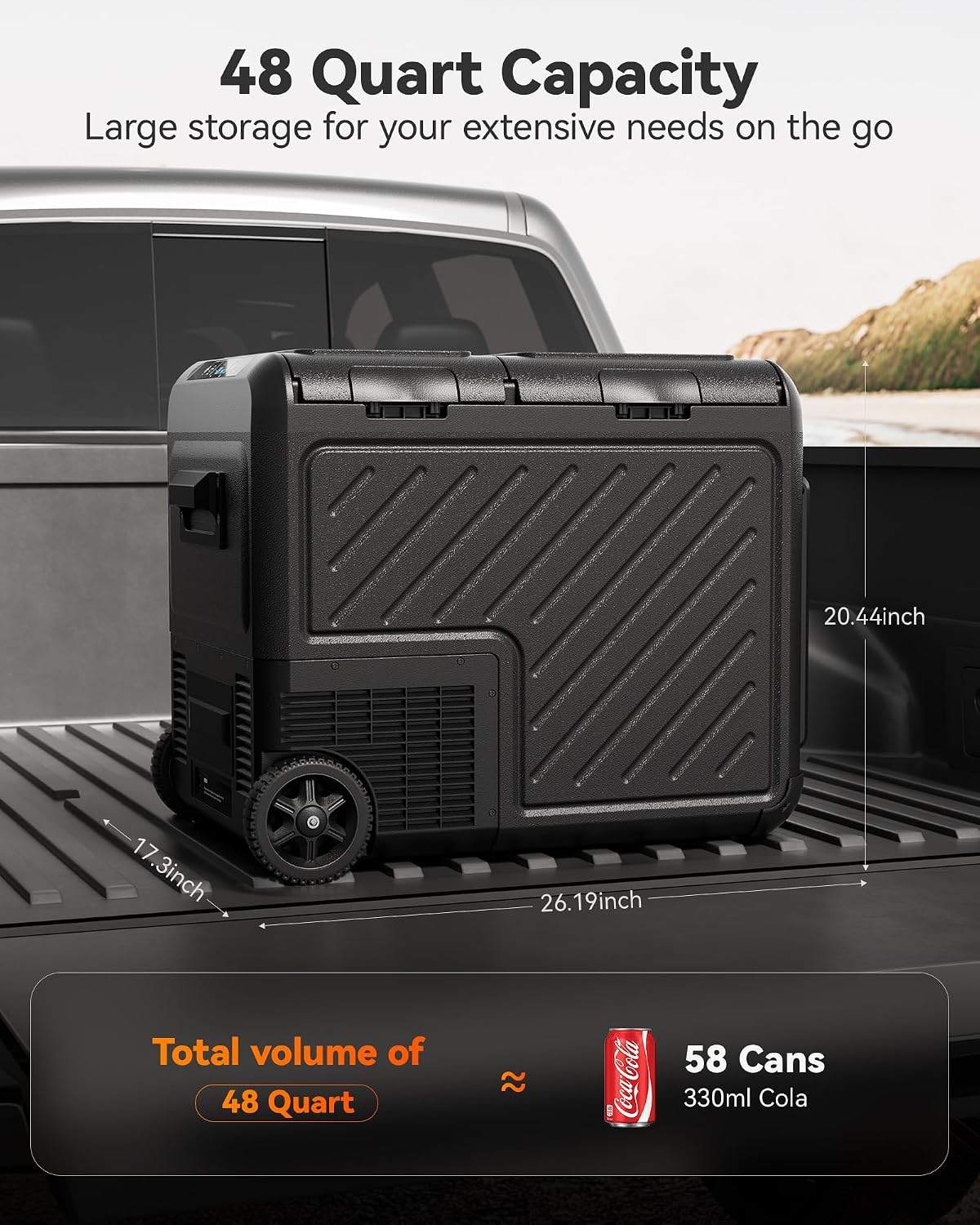 WOLFBOX 12V Car Refrigerator, 49 Quart Dual Zone Car Fridge, Portable Freezer(-8℉~68℉) with 12/24V DC 100/240V AC, APP Control Electric Cooler for Car, RV, Camping, Travel and Home Use