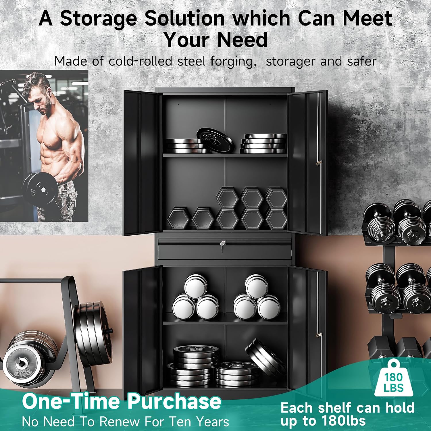 SISESOL Metal Garage Storage Cabinet with Drawer and Lock,Black Metal Storage Cabinet with Locking Doors and Adjustable Shelves,71' Tall Large Steel Tool Cabinets for Home,Office,Garage,Shop