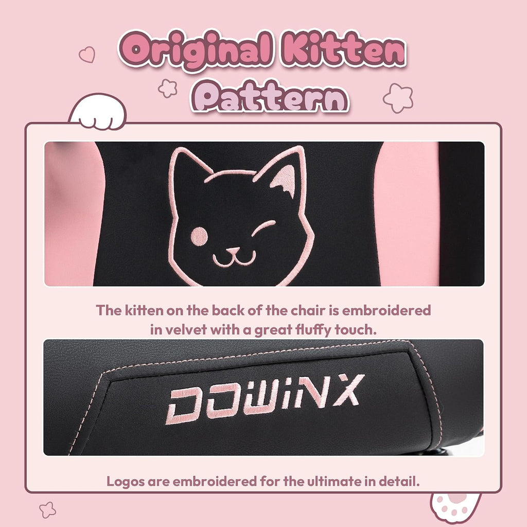 Dowinx Gaming Chair Cute with Cat Ears and Paw Lumbar, Ergonomic Computer Chair for Girl with Footrest and Headrest, Comfortable Reclining Game Chair 292lbs for Adult, Teen, Black