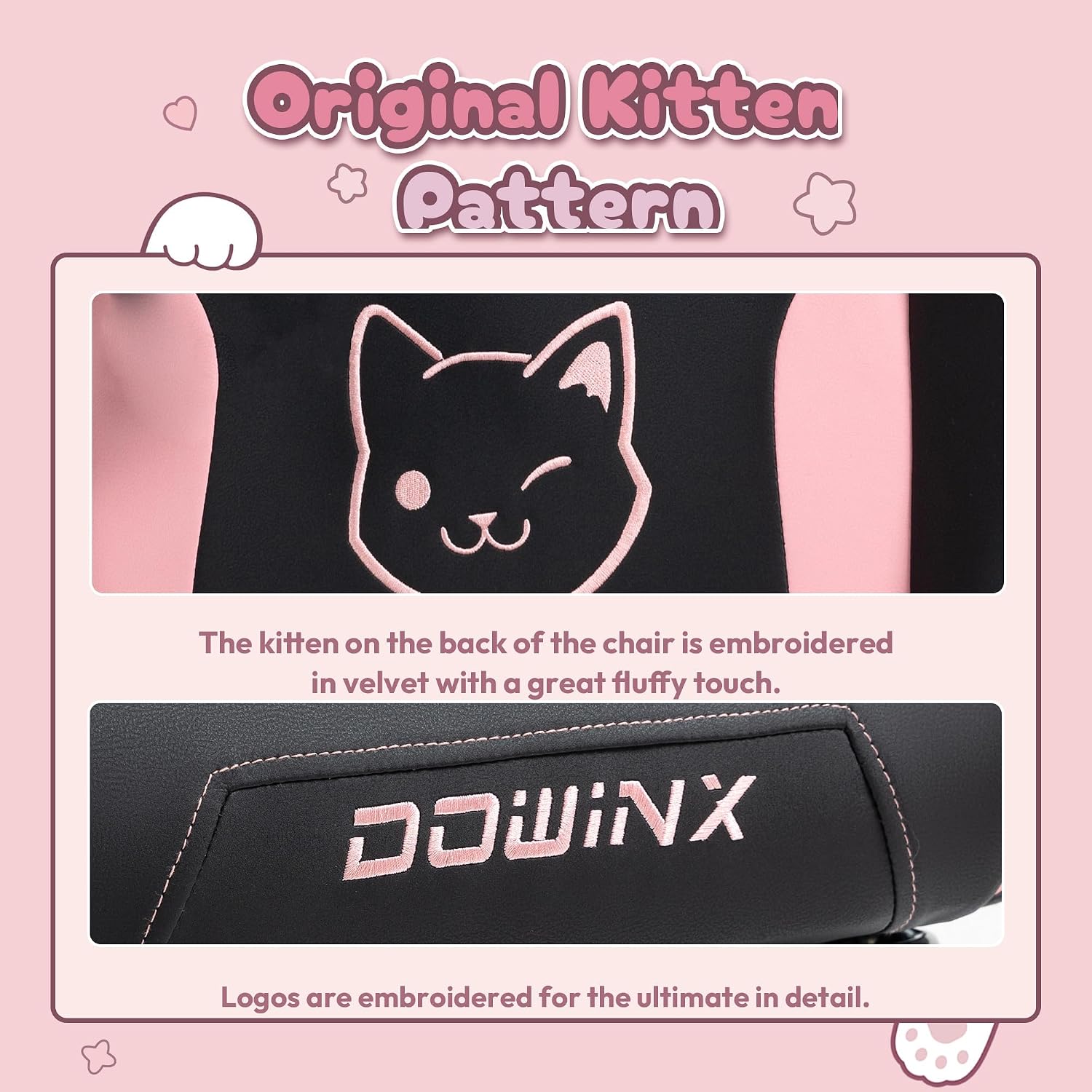 Dowinx Gaming Chair Cute with Cat Ears and Massage Lumbar Support, Ergonomic Computer Chair for Girl with Footrest and Headrest, Comfortable Reclining Game Chair 290lbs for Adult, Teen, Black