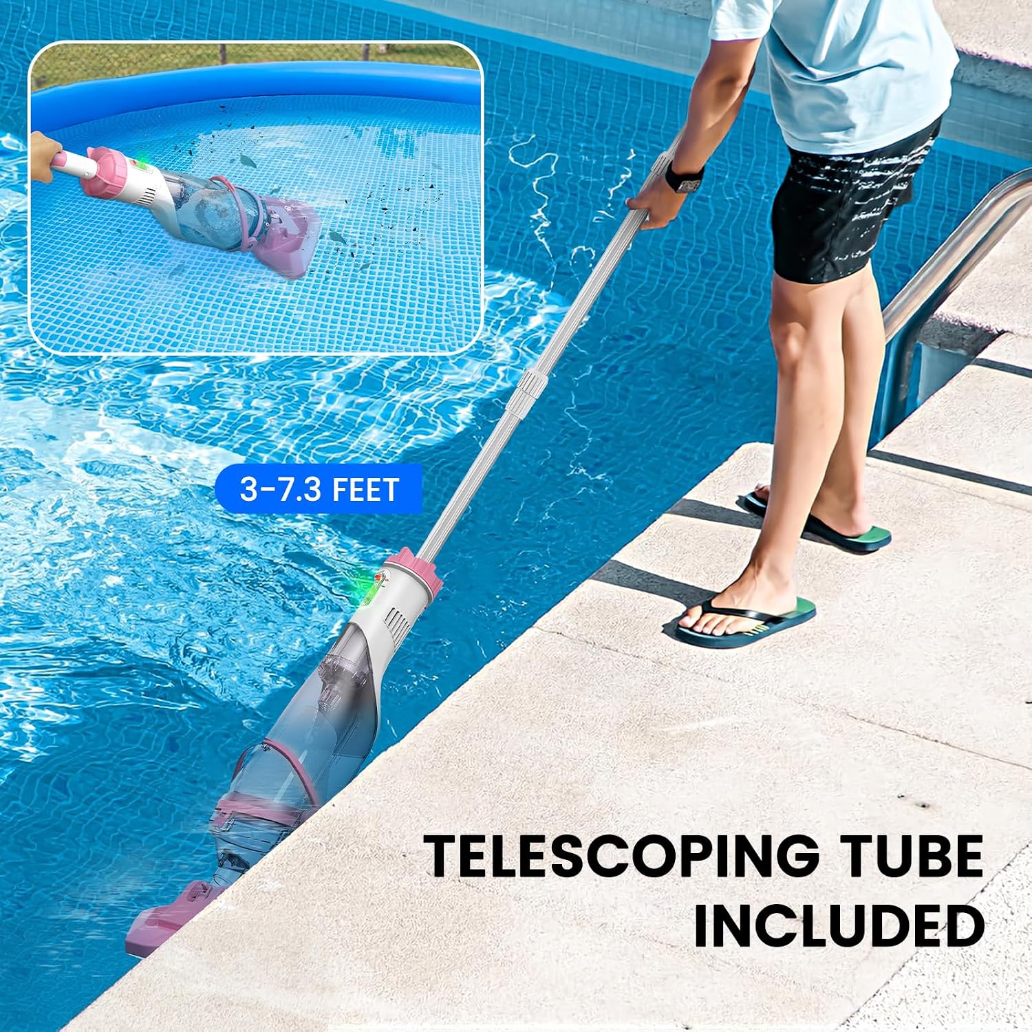Enhulk Pool Vacuum for Above Ground Pool with a Telescopic Pole, Running time up to 1H, Handheld Rechargeable Pool Cleaner with Powerful Suction up to 18.5 GPM, Ideal for Leaves & Debris, PC10 Pro