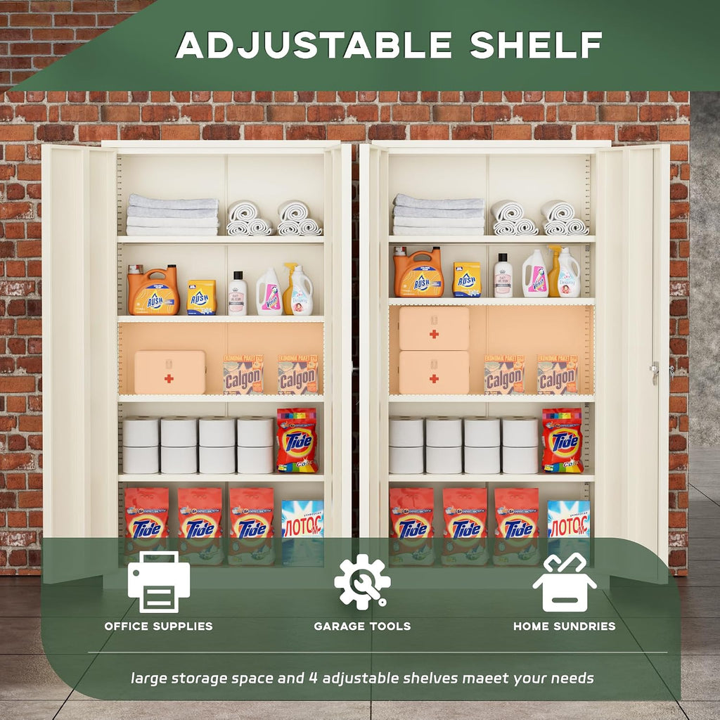 Greenvelly 72' Metal Storage Cabinet with Locking Doors and 4 Adjustable Shelves, Lockable Steel Cabinet for Home Office, Garage, Shop, School (Grey 36' W x 18' D)