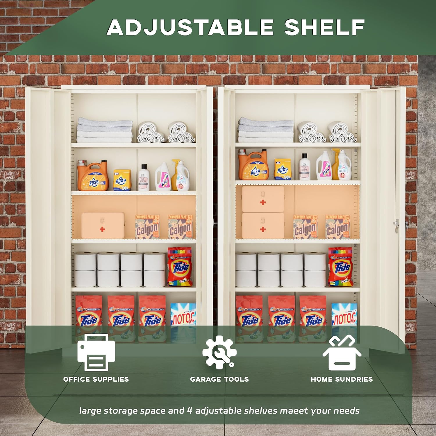 Greenvelly 72' Metal Storage Cabinet with Locking Doors and 4 Adjustable Shelves, Lockable Steel Cabinet for Home Office, Garage, Shop, School (Grey 36' W x 18' D)