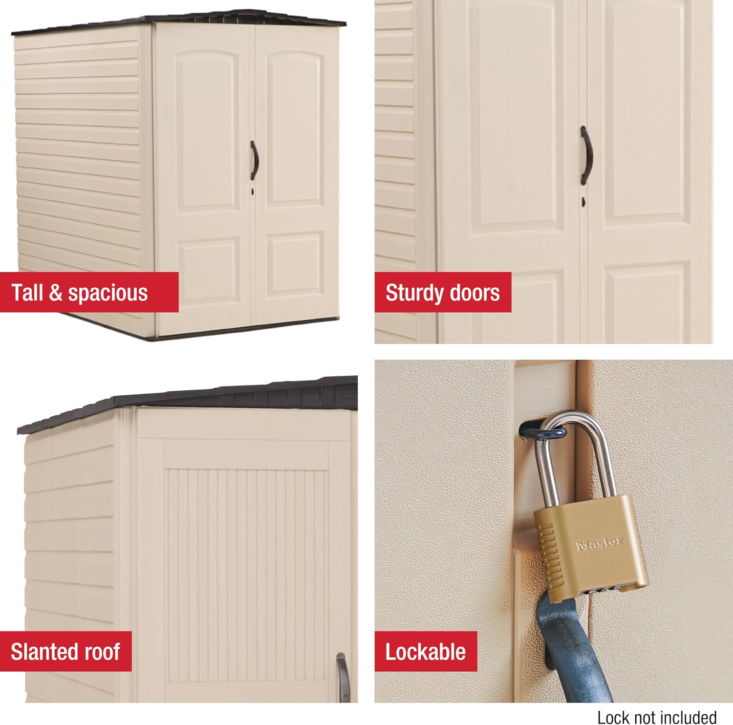 Rubbermaid Large Vertical Resin Outdoor Storage Shed With Floor (6.2 x 4.6 Ft), Weather Resistant, Beige/Brown, Organization for Home/Backyard/Garden Tools/Lawn Mower/Bike Storage/Pool Supplies