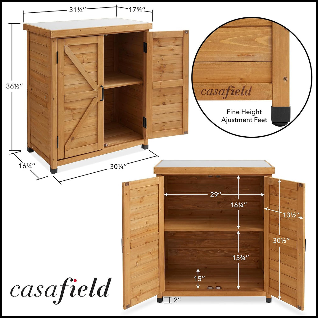 Casafield Outdoor Garden Potting Bench with Metal Tabletop and Storage Cabinet - Wooden Outdoor Garden Patio Workstation Table, Natural