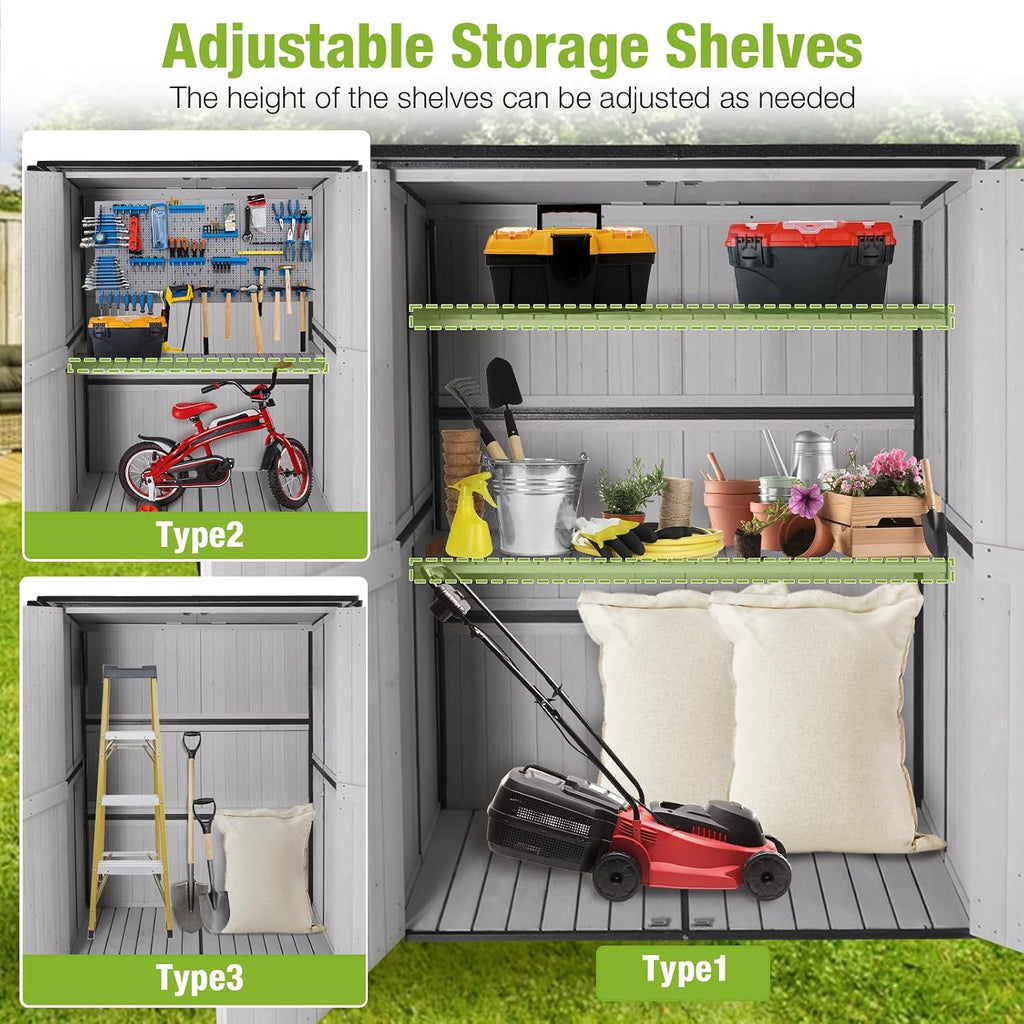 GUTINNEEN 4.6x2.42FT Sheds & Outdoor Storage Shed with All Around Metal Frame,Wooden Tool House with Adjustable Shelfs, Garden Tool Shes for Backyard Garden Patio Lawn, White