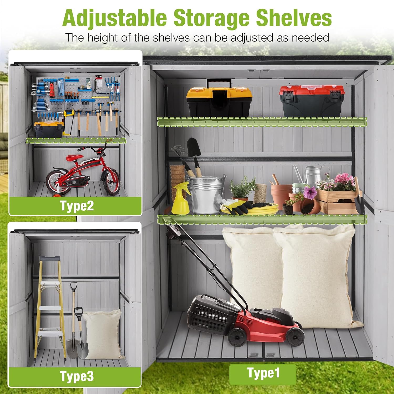 GUTINNEEN 4.6x2.42FT Sheds & Outdoor Storage Shed with All Around Metal Frame,Wooden Tool House with Adjustable Shelfs, Garden Tool Shes for Backyard Garden Patio Lawn, White