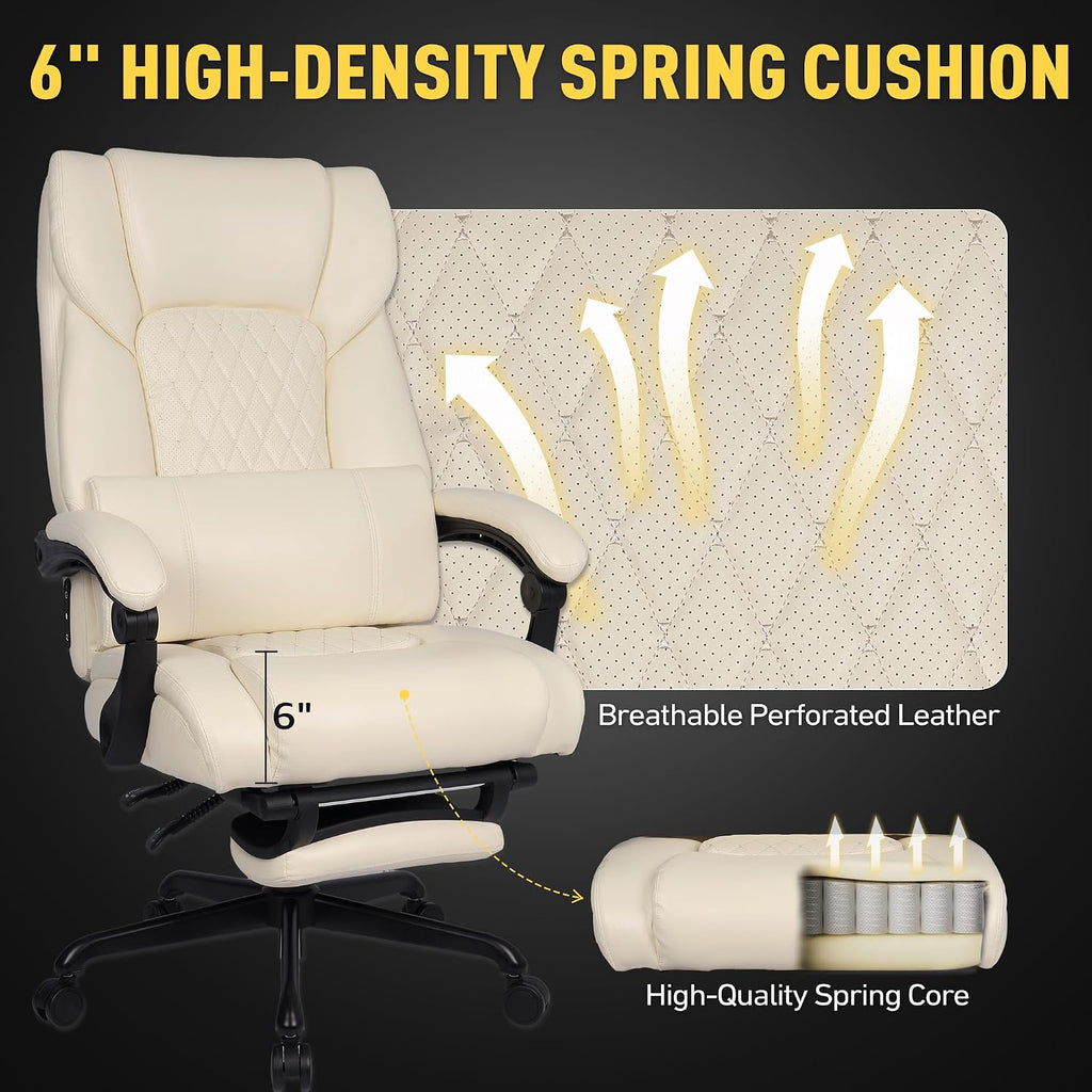 3D Kneading Massage Office Chair with Heat, 500 lbs Big and Tall Executive Computer Desk Recliner, Leather Electric Heated Office Chairs with Massage & Footrest