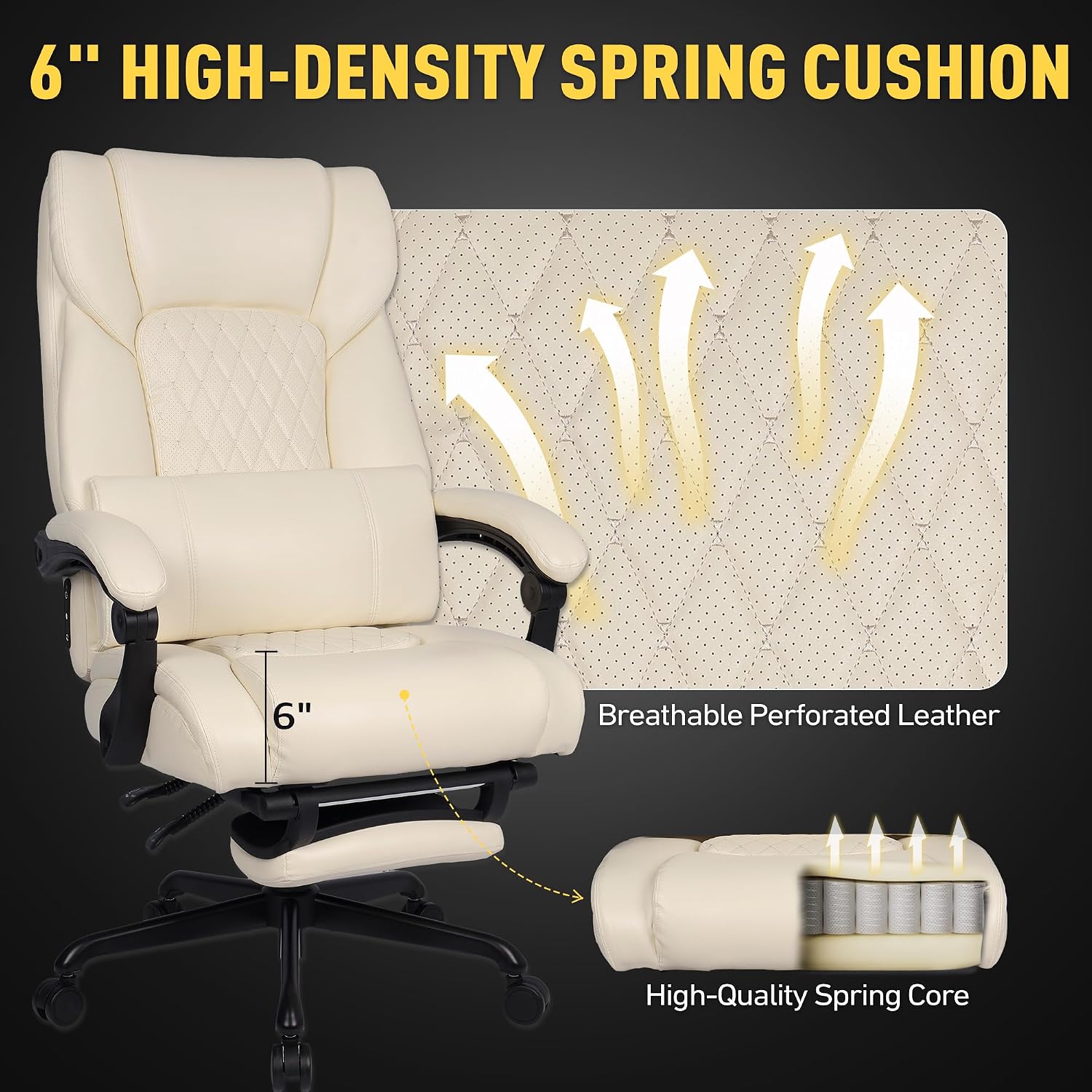 3D Kneading Massage Office Chair with Heat, 500 lbs Big and Tall Executive Computer Desk Recliner, Leather Electric Heated Office Chairs with Massage & Footrest
