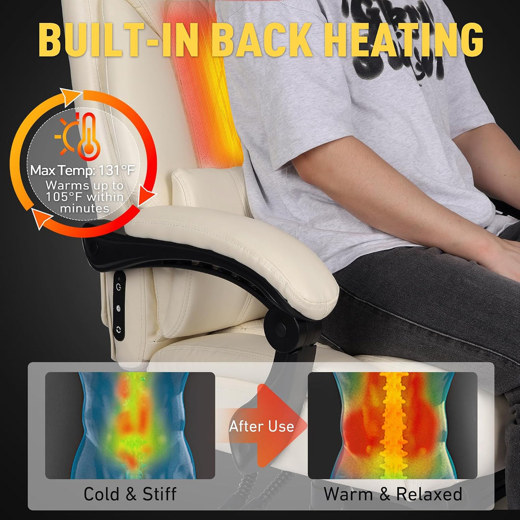 3D Kneading Massage Office Chair with Heat, 500 lbs Big and Tall Executive Computer Desk Recliner, Leather Electric Heated Office Chairs with Massage & Footrest