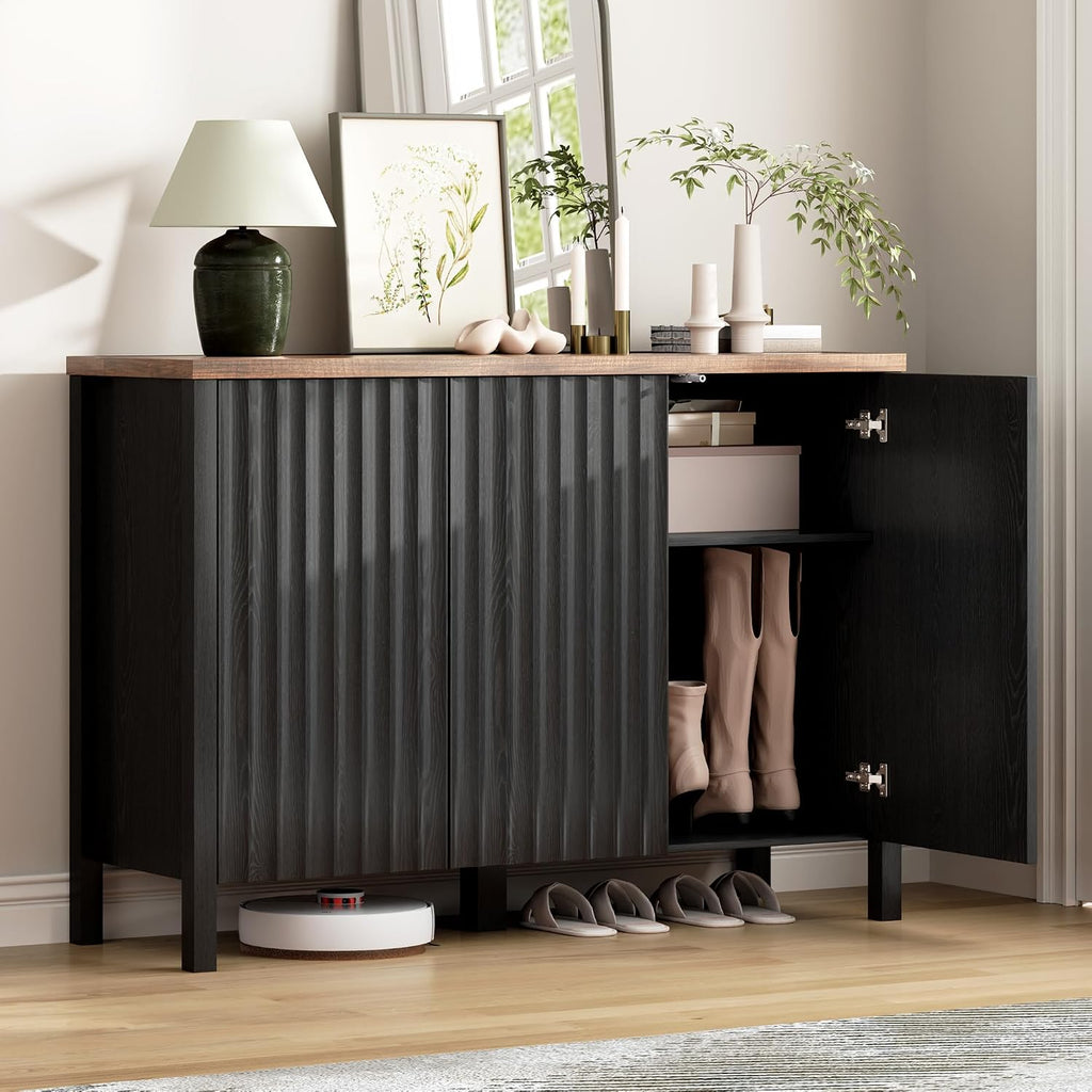 Vlsrka Shoe Cabinet with 3 Doors, Narrow Wooden Shoe Cabinet, Hidden Shoe Storage for Entryway, Foyer, Hallway (Black D)