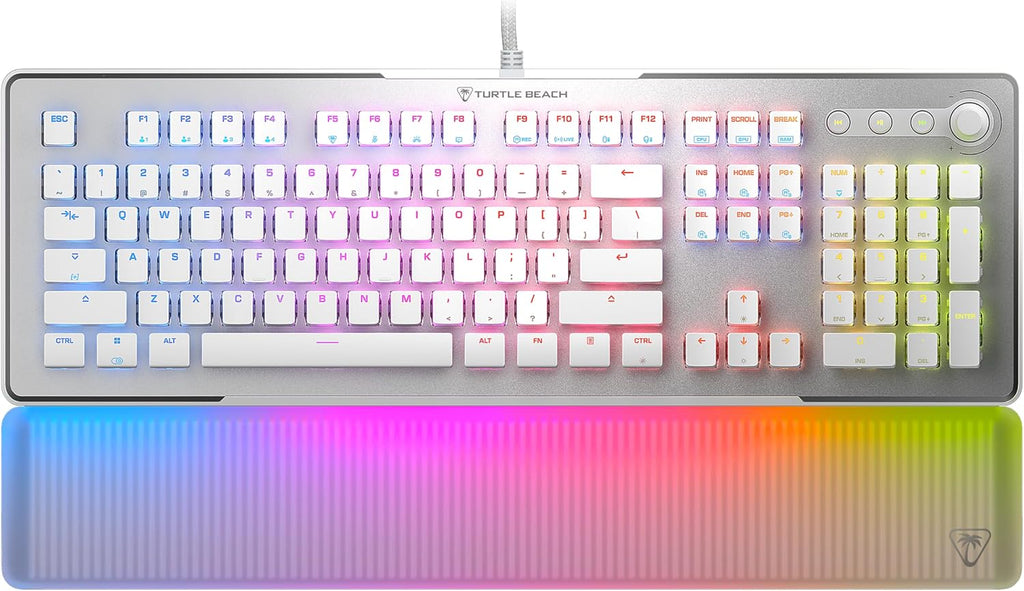 Turtle Beach Vulcan II Max – Optical-Mechanical PC Gaming Keyboard, Customizable RGB Illuminated Keys and Palm Rest, Smart Keys, Titan II Smooth Linear Switches, 200M Keystroke Durability – White
