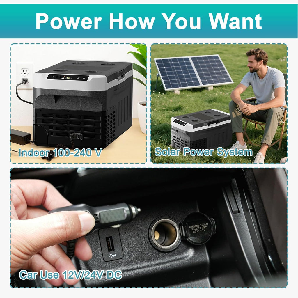 Erivess 12 Volt Portable Refrigerator, 43QT(40L) Electric Cooler, 12/24V DC & 110-240V AC, -4℉~68℉ Dual Mode Portable Freezer, 12V Car Fridge with Pull Rod & Wheels for Camping, Truck, RV, Boat