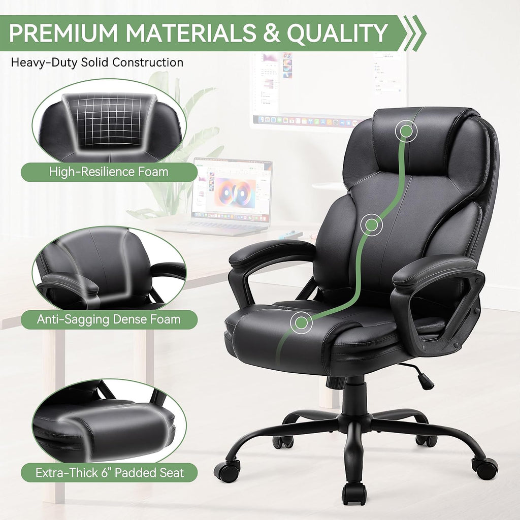 Ergonomic Office Chair with High Back, Comfy Desk Chair, Adjustable Executive Office Chair for Home Office, Big and Tall Computer Chair Heavy Duty, Set of 2, Faux Leather Black