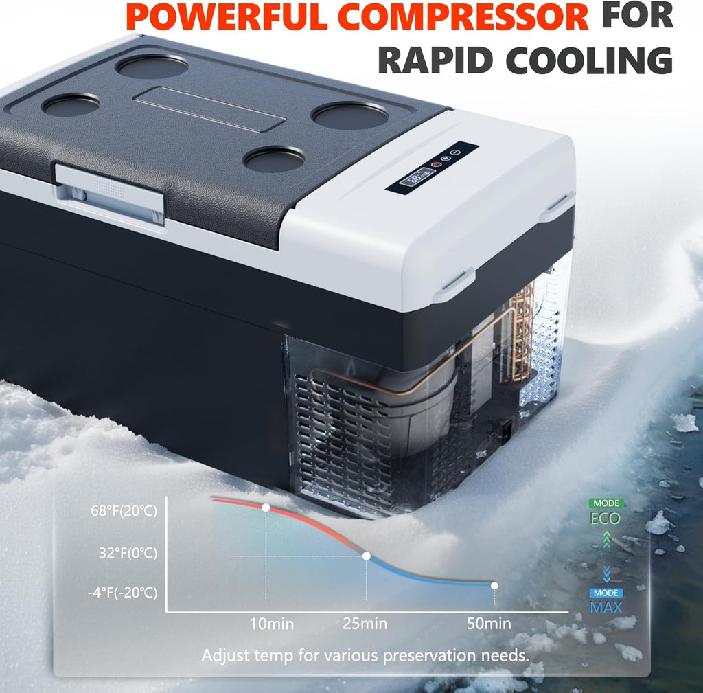EKOJUCE Portable 12V Refrigerator, 22 Quart Compressor Electric Cooler, 12V Fridge -4℉-68℉, Portable Freezer for Camping, RV, Outdoor
