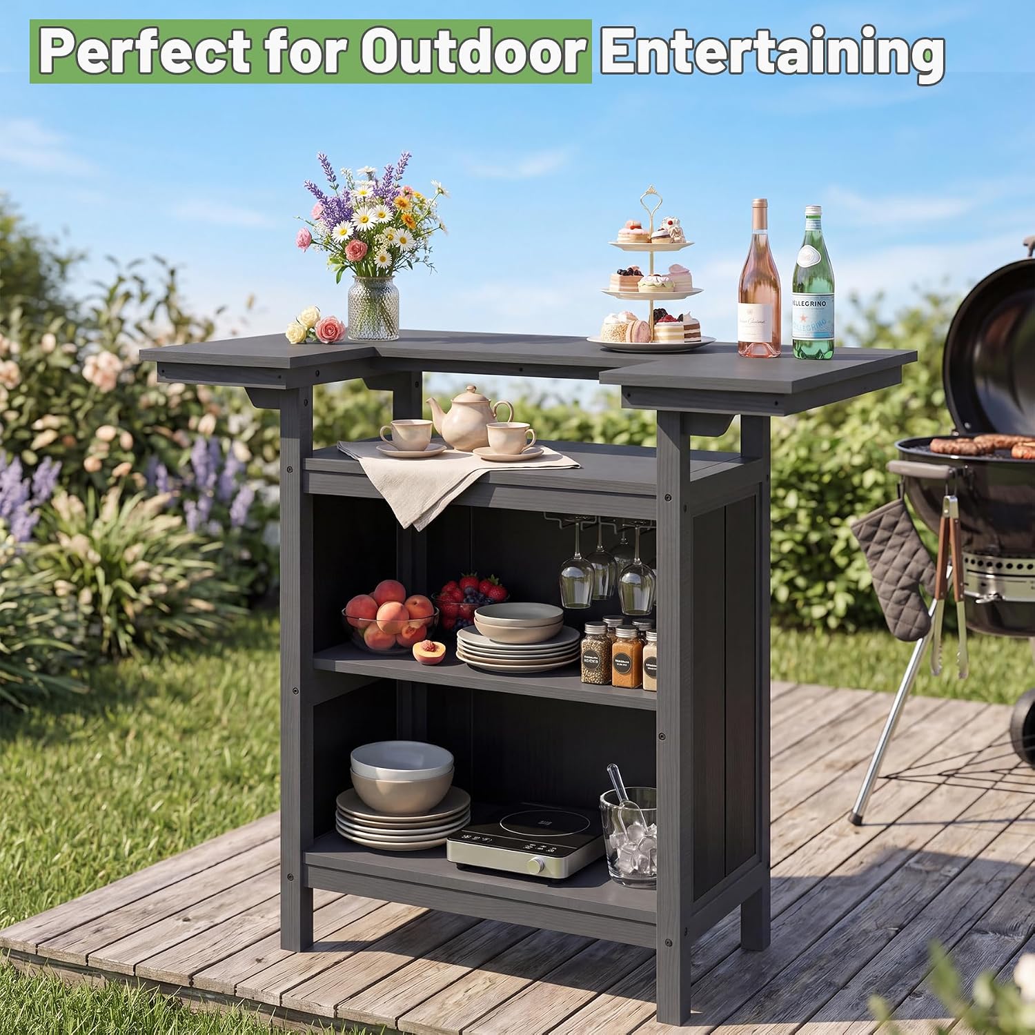 Outdoor Bar, Patio Bar, Outdoor Kitchen Island, Outside Bar, Backyard Bar, HDPE & Aluminum Frame for Entertaining