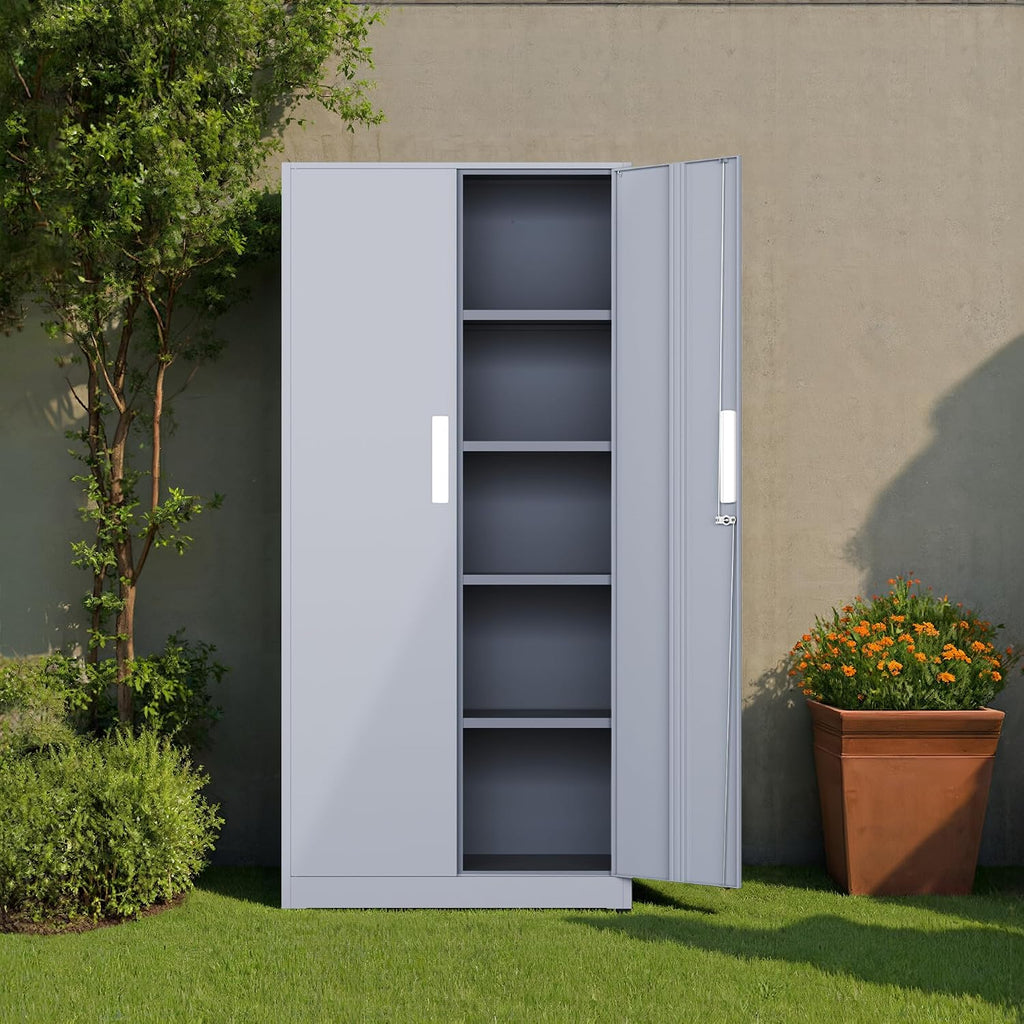 Incbruce 72' H x16 D Patio Metal Storage Cabinet, Outdoor Storage Cabinet with Doors and Adjustable Shelves, Tool Shed for Home, Patio, Office (Grey)