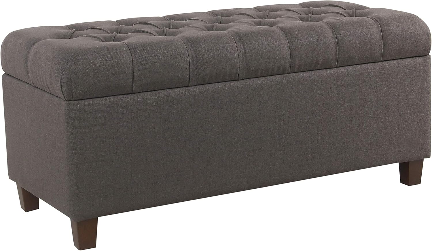 Homepop Home Decor | Tufted Ainsley Button Storage Ottoman Bench with Hinged Lid | Ottoman Bench with Storage for Living Room & Bedroom, Charcoal Gray 18x40x18 inches
