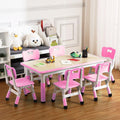 Kids Table and Chair Set, Height Adjustable Toddler Arts & Crafts Table and 6 Chair Set for Ages 2-10,Max 300lbs Kids Activity Art Table for Classroom Daycares,Home