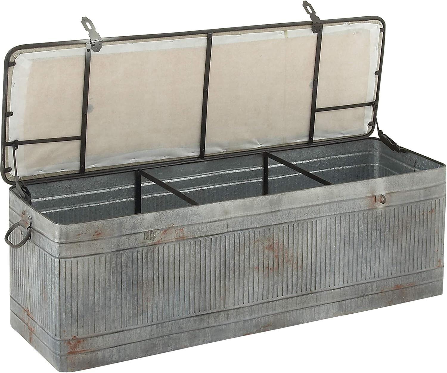 Deco 79 Metal Room Storage Bench Galvanized Entryway Bench with Cream Burlap Top, Bench 50' x 16' x 18', Gray