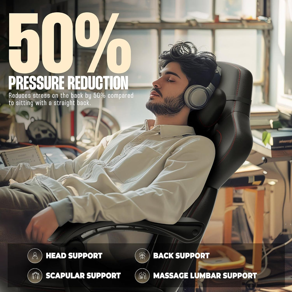 Dowinx Gaming Chair with Footrest, Big and Tall Gaming Chair for Heavy People, Computer/PC Gamer Chair for Adult with Massage (Black)